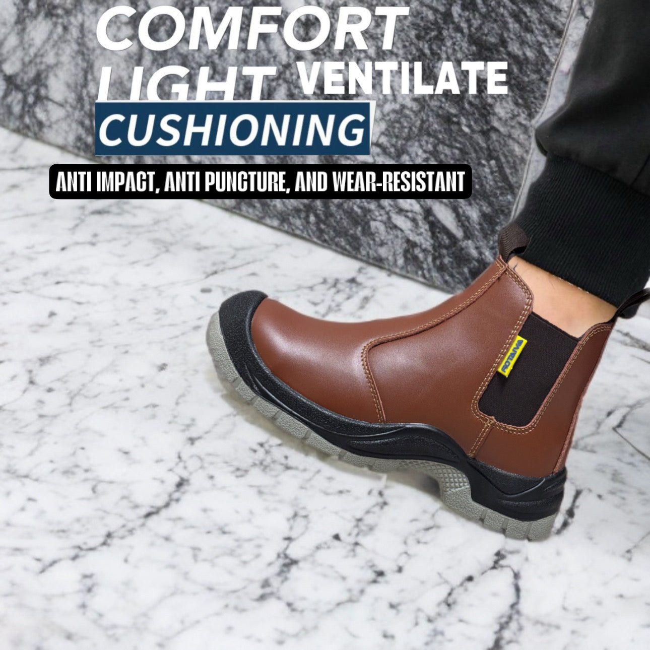 Men's Aviator Workwear Safety Shoes, Professional Steel Toe & Puncture Proof with Air Cushioned & Non Slip Sole - Breathable Shock-Absorbing