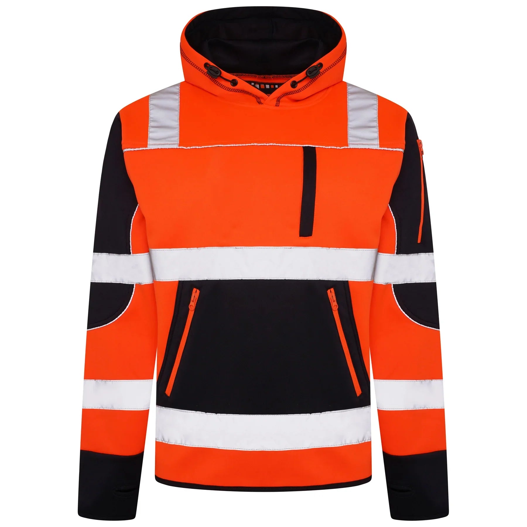 EN ISO 20471 Class 3 Hi-Vis Pullover Hoodie — 4 Pockets — Orange/Navy