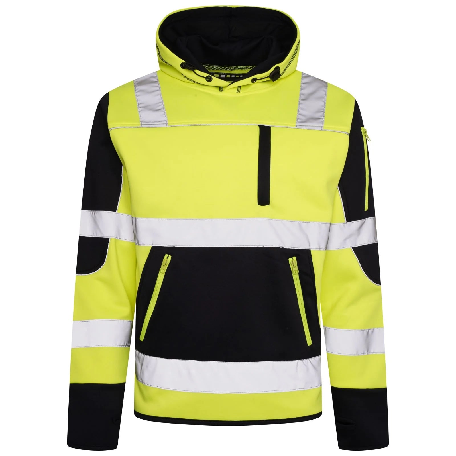 EN ISO 20471 Class 3 Hi-Vis Pullover Hoodie — 4 Pockets — Yellow/Navy