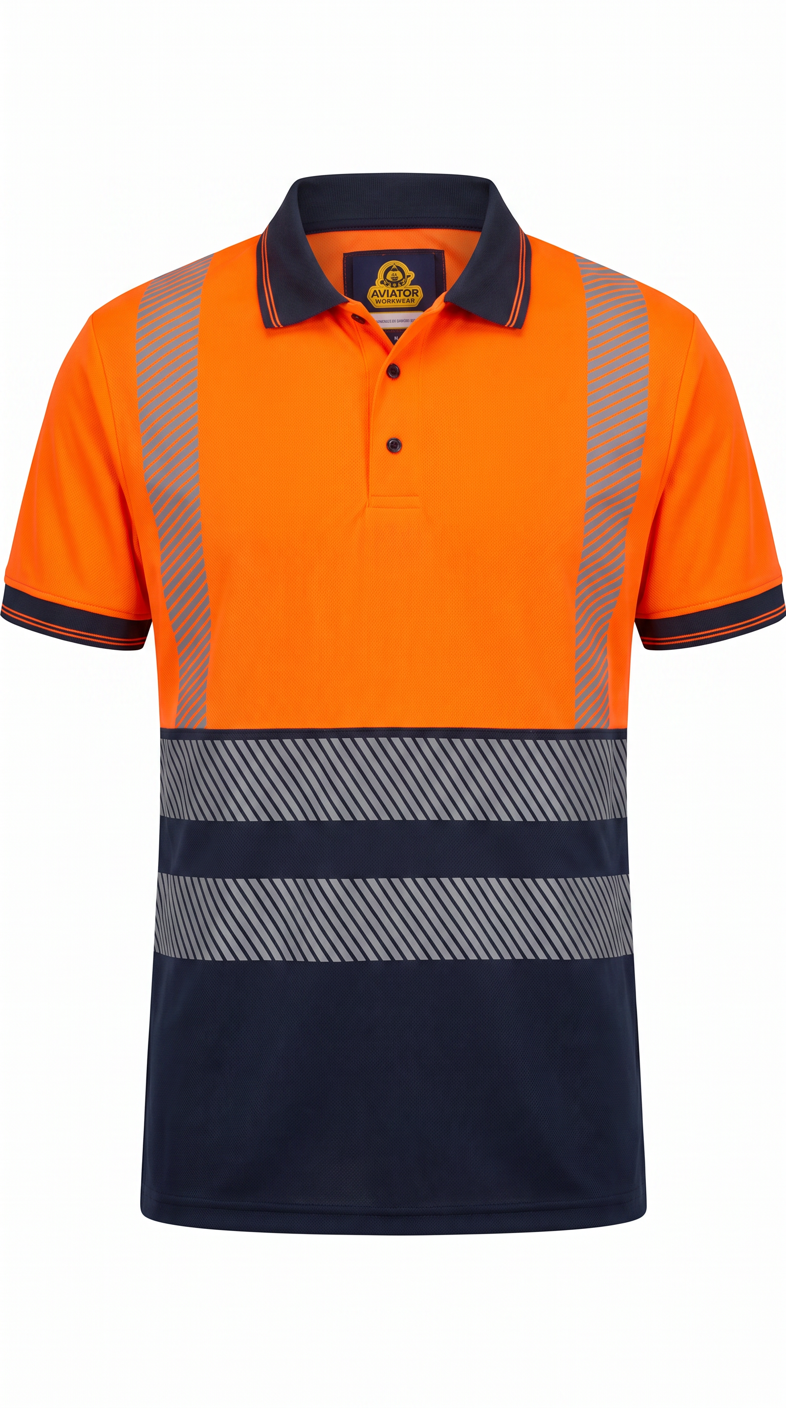 EN ISO 20471 Class 2 Hi-Vis Polo Shirt — Orange/Navy