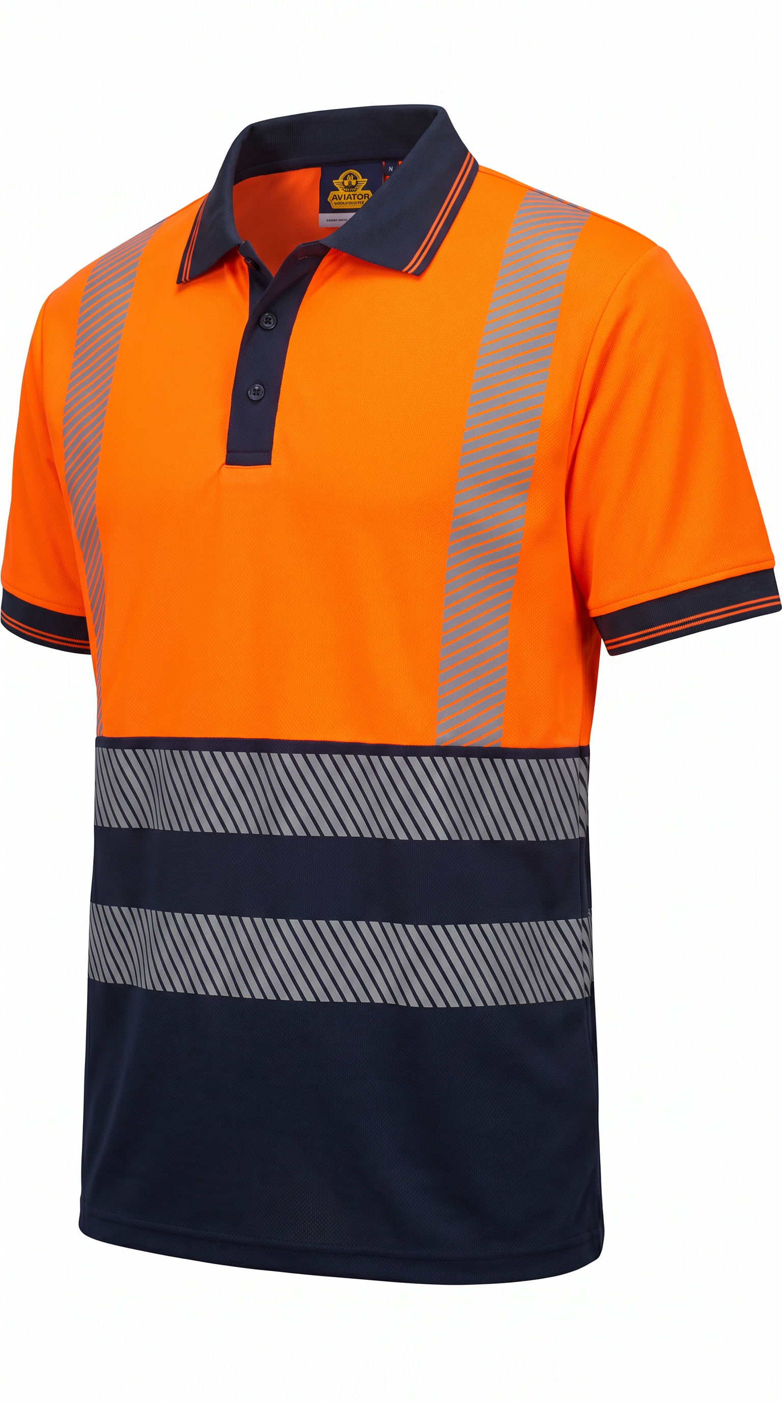 EN ISO 20471 Class 2 Hi-Vis Polo Shirt — Orange/Navy