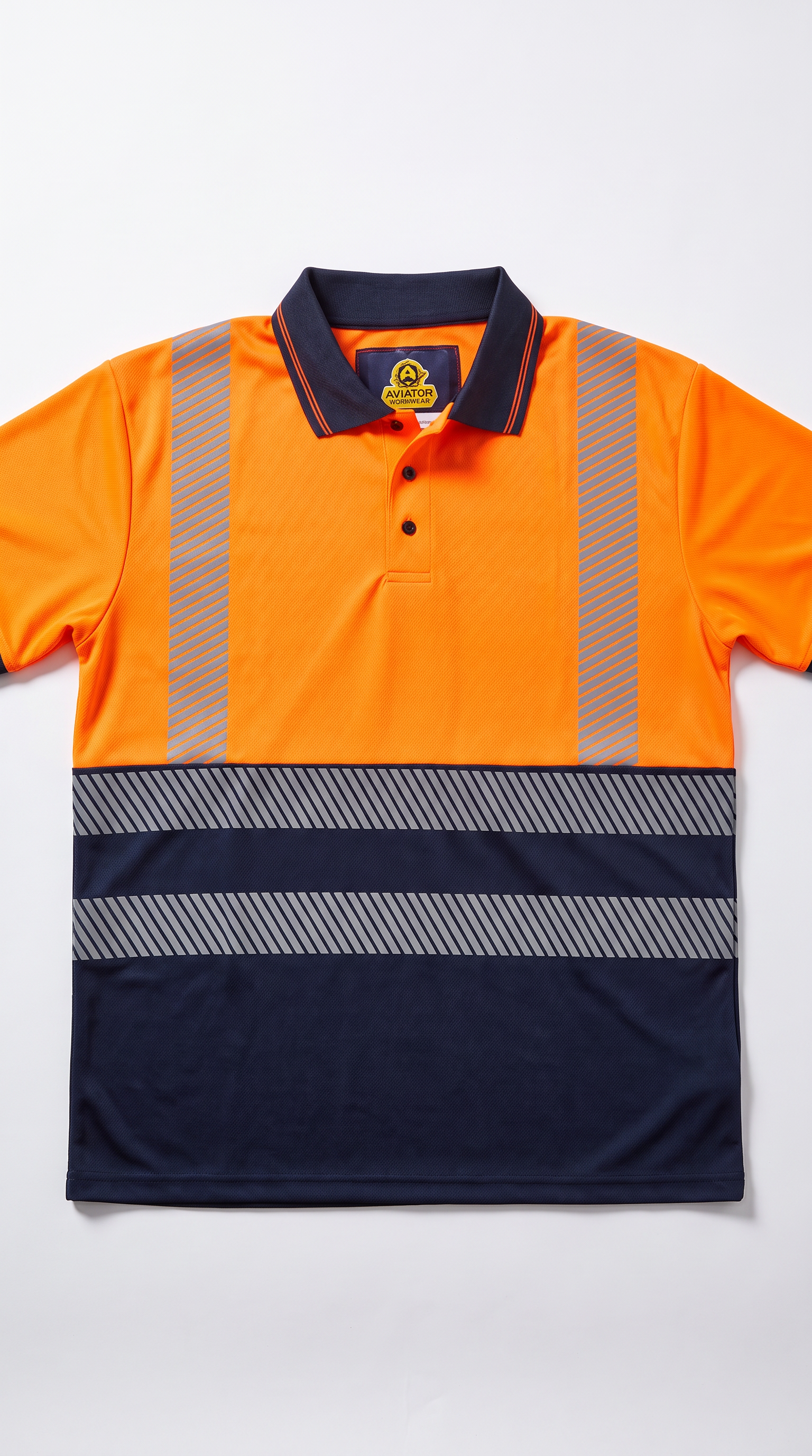 EN ISO 20471 Class 2 Hi-Vis Polo Shirt — Orange/Navy