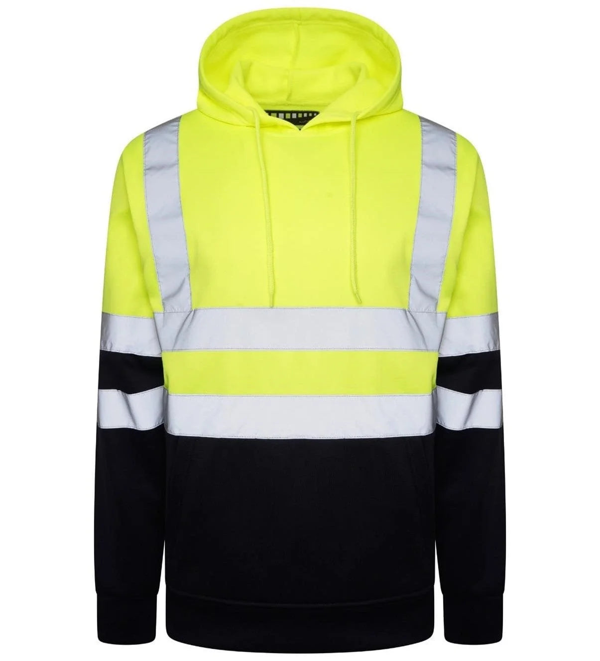 Workwear Pullover Hoodie — EN ISO 20471 Class 3 — Kangaroo Pocket — Yellow/Navy