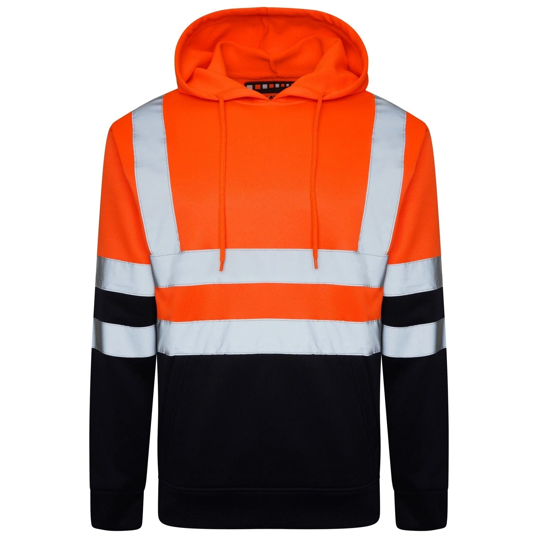 Workwear Pullover Hoodie — EN ISO 20471 Class 3 — Kangaroo Pocket — Orange/Navy