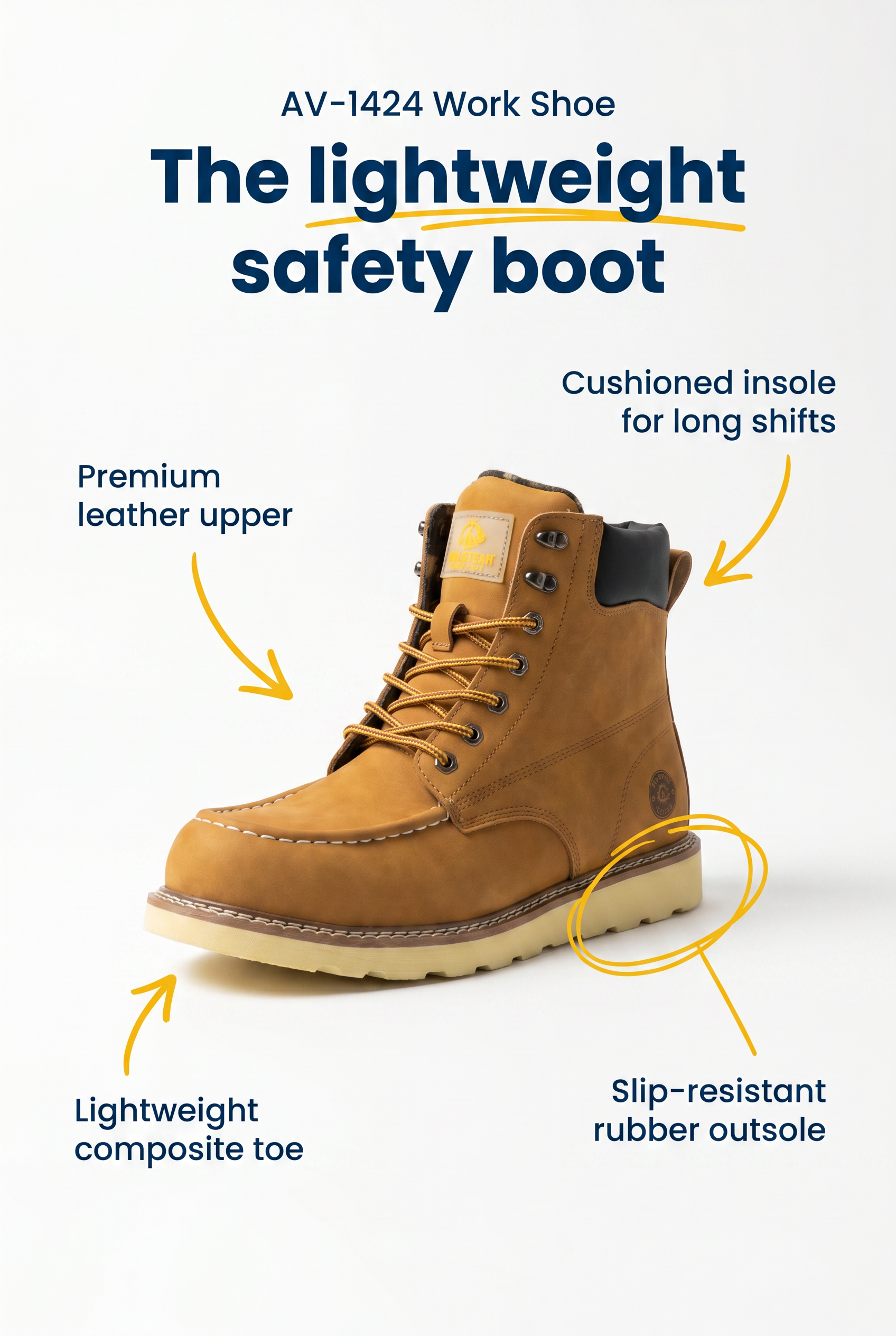 Men's Steel Toe Safety Shoes — Leather Upper | AV-1424 / AV-1524