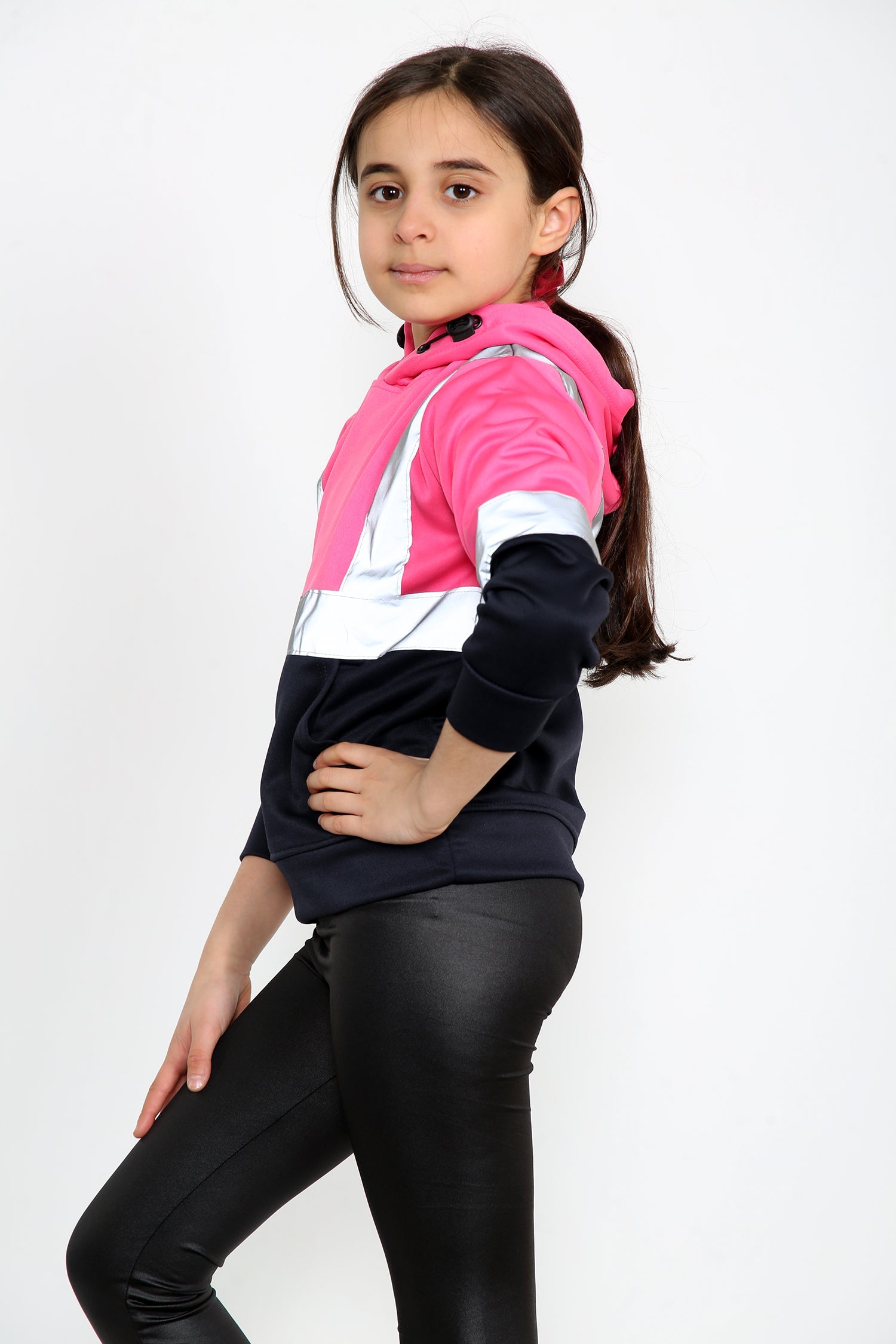 Kids Hi Viz Vest Children's High Vis Jacket Visibility Waistcoat Top Safe Hoodie - Pink/Navy