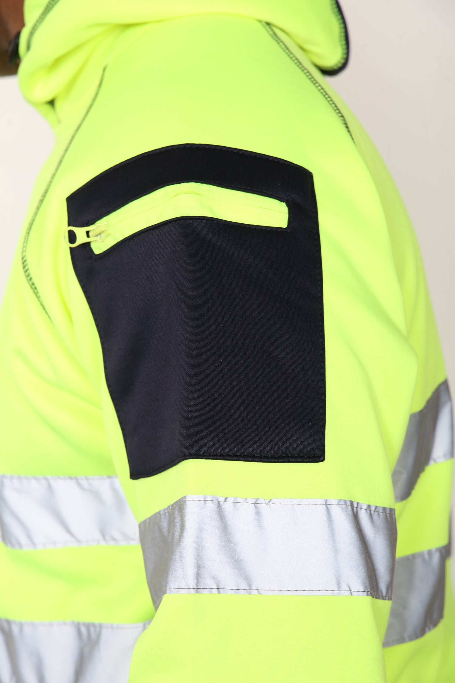 High Vis 3 Pockets 5 thread Pullover Hoodies - Yellow/Navy