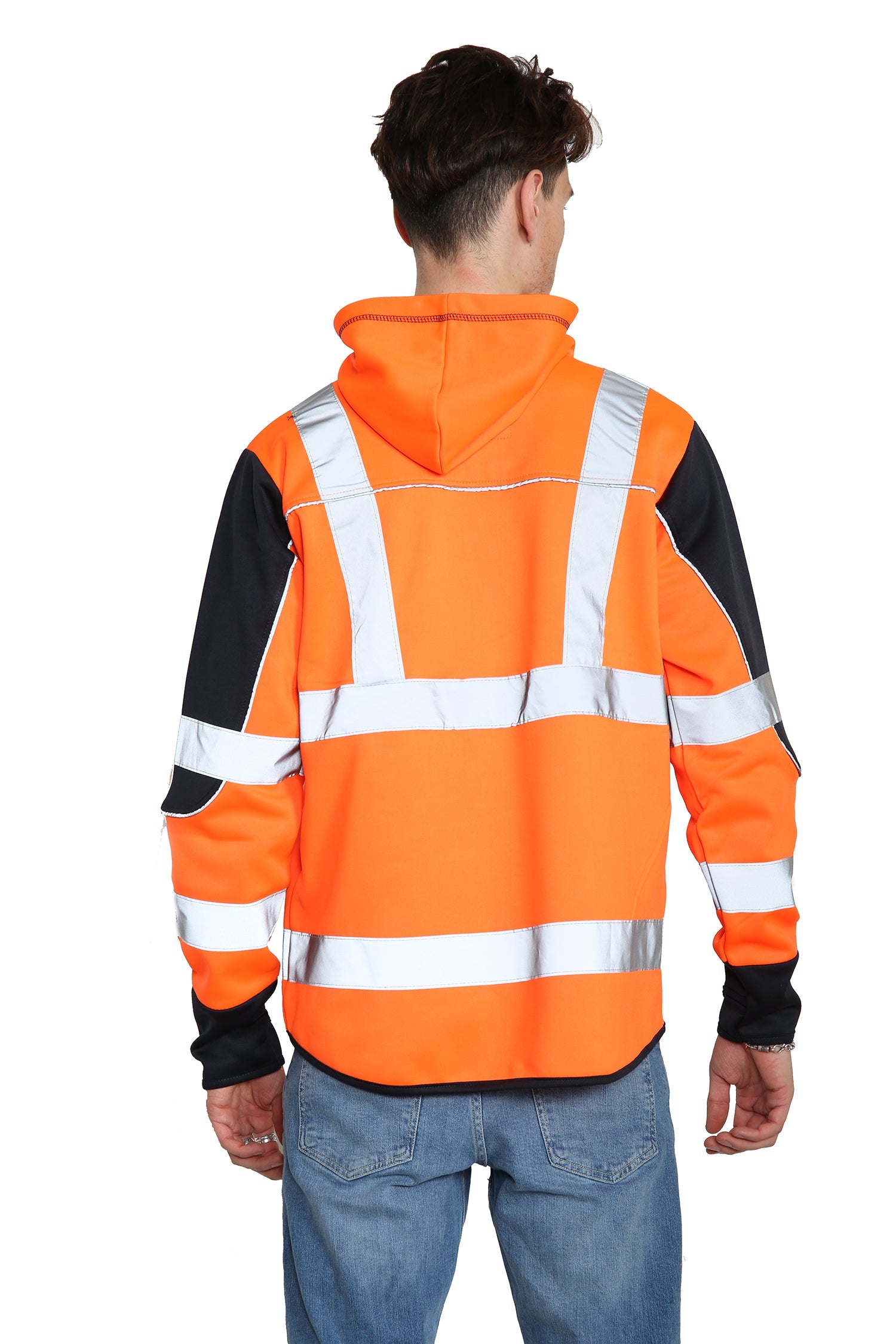 High Vis 4 Pockets Pullover Hoodie - Orange/Navy