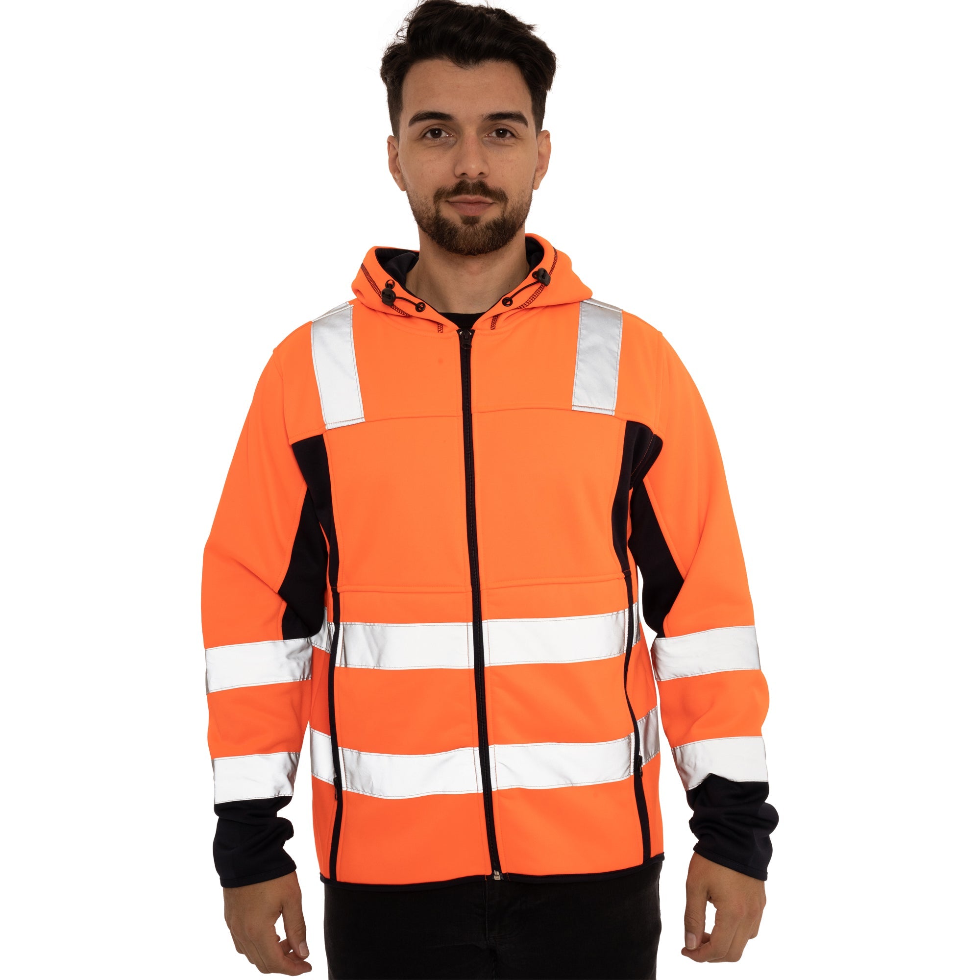 High Vis 2 Side Long Pockets Zipper Hoodie - Orange / Navy Success