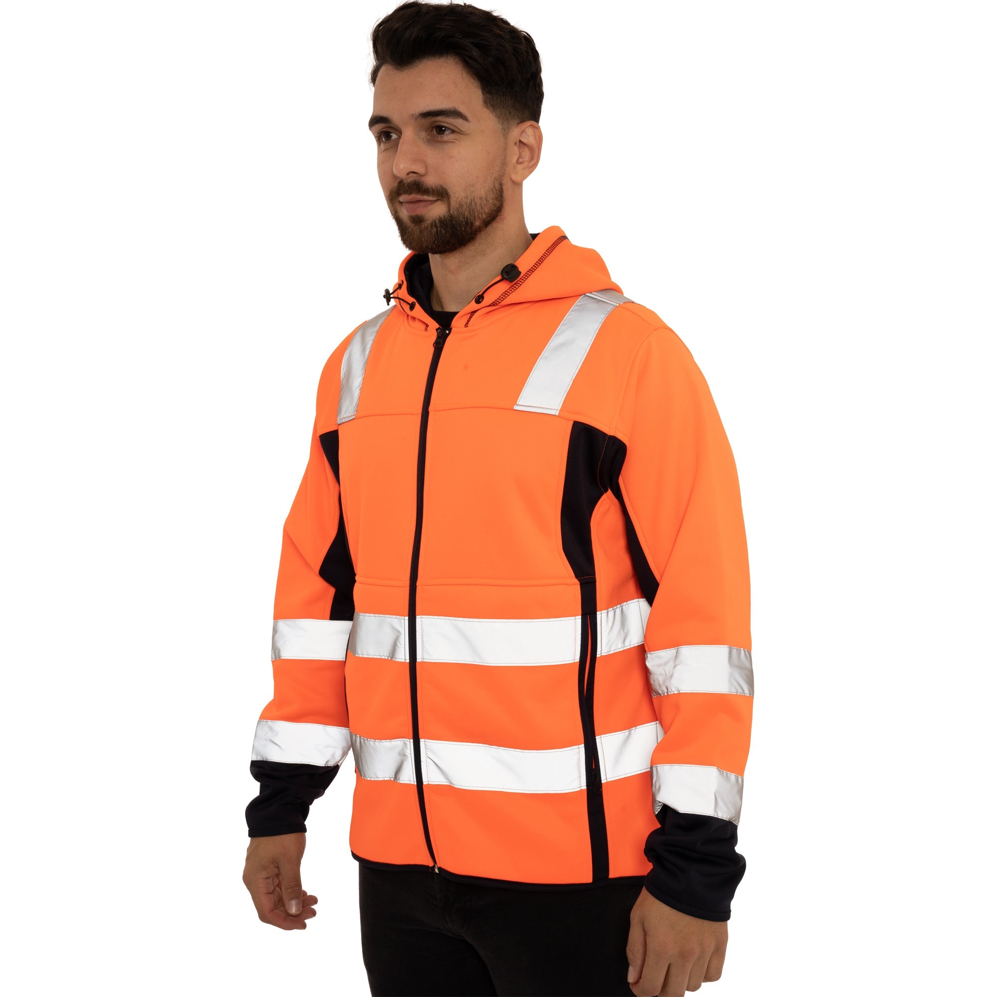 High Vis 2 Side Long Pockets Zipper Hoodie - Orange / Navy Success