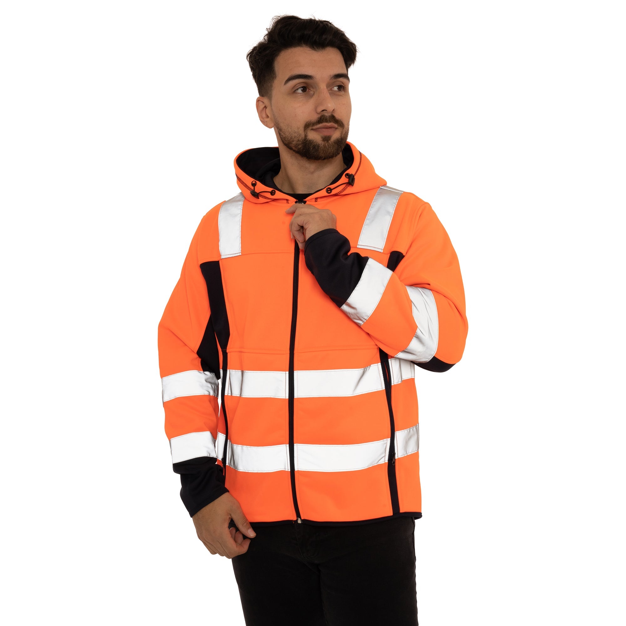 High Vis 2 Side Long Pockets Zipper Hoodie - Orange / Navy Success