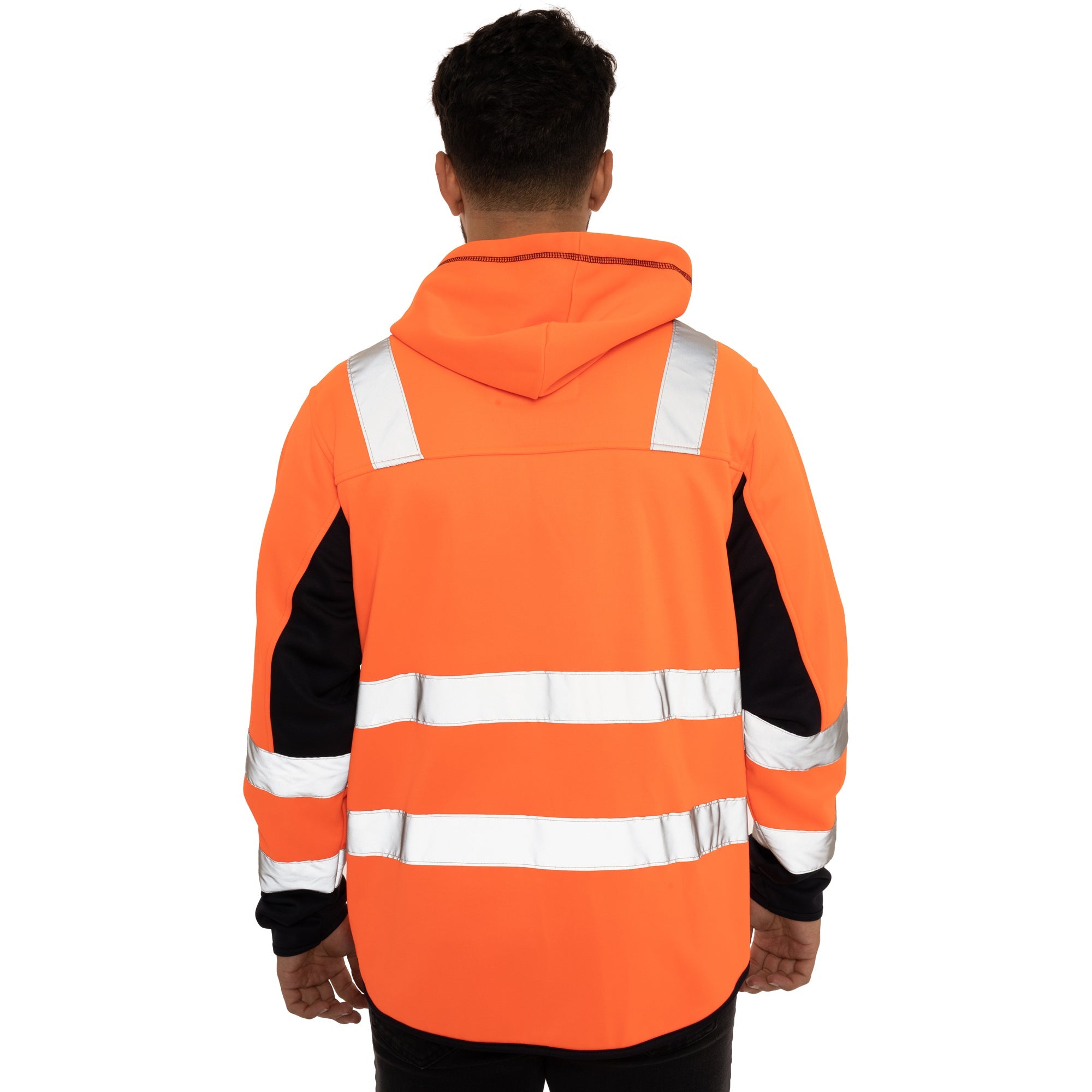High Vis 2 Side Long Pockets Zipper Hoodie - Orange / Navy Success