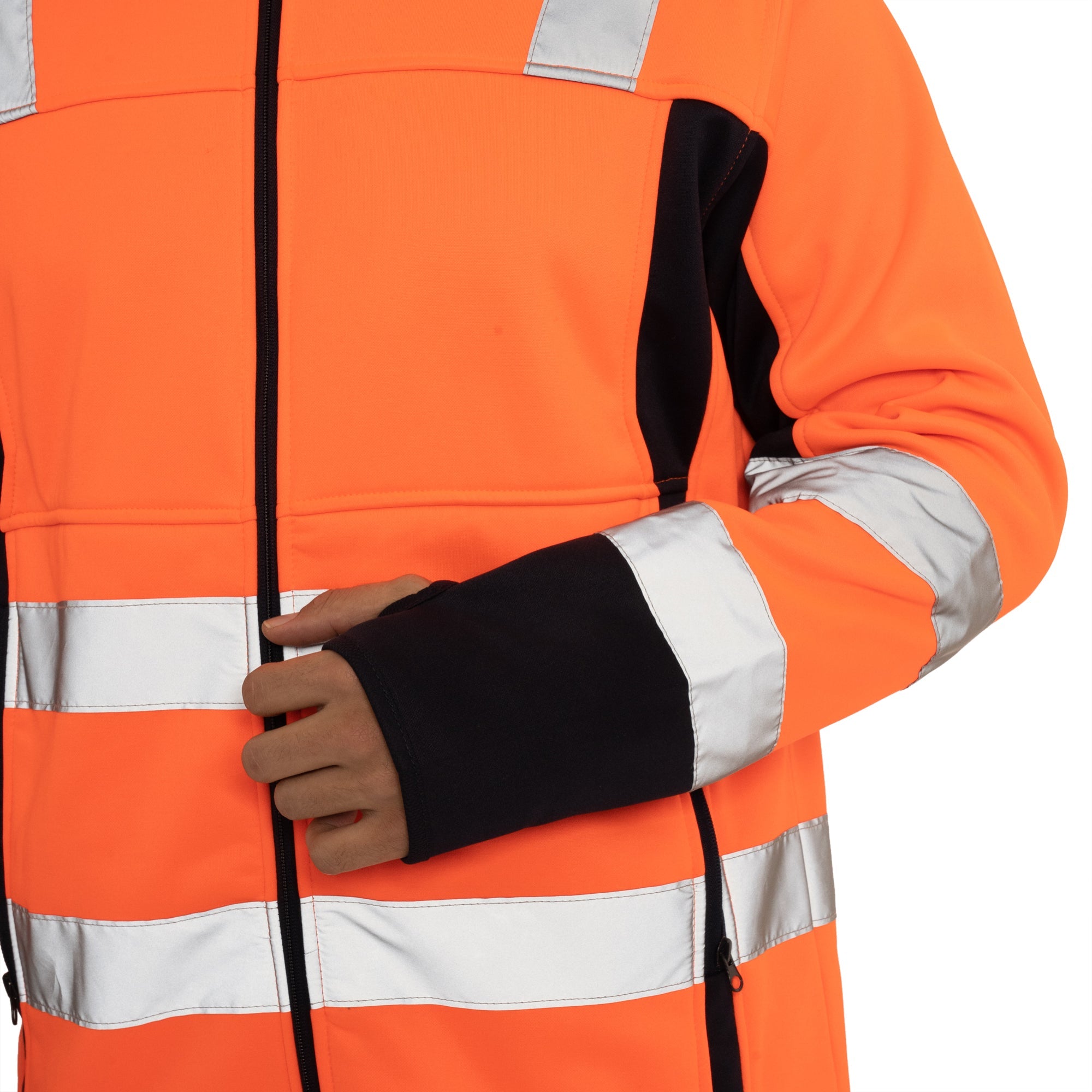 High Vis 2 Side Long Pockets Zipper Hoodie - Orange / Navy Success