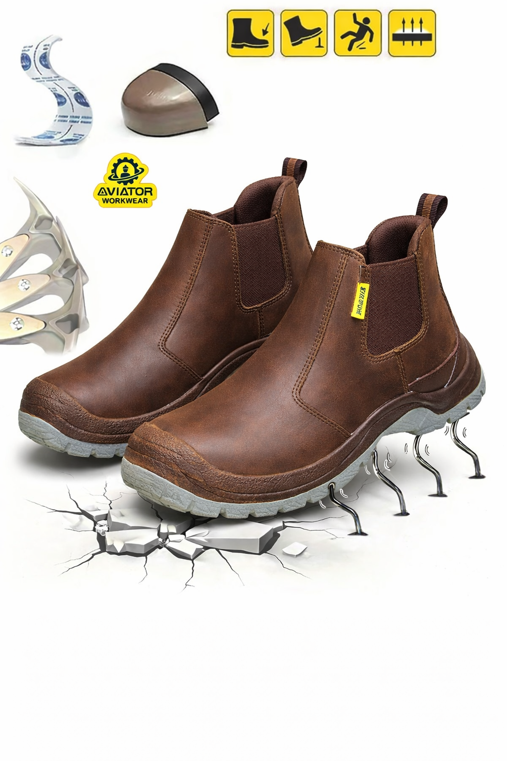 Men's Aviator Workwear Safety Shoes, Professional Steel Toe & Puncture Proof with Air Cushioned & Non Slip Sole - Breathable Shock-Absorbing