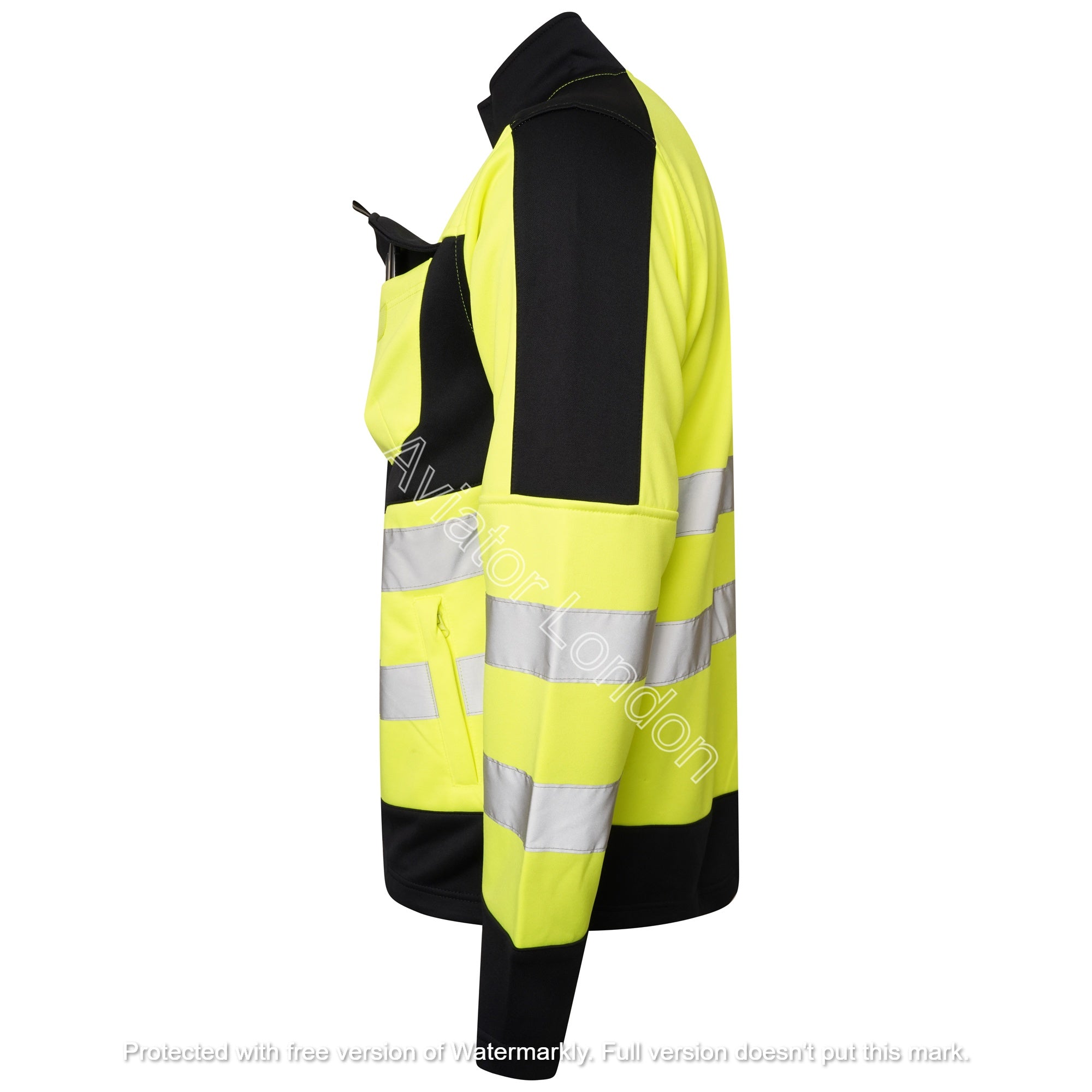 High Vis 4 Pockets Stand Collar Zipper Hoodie - Yellow/Navy