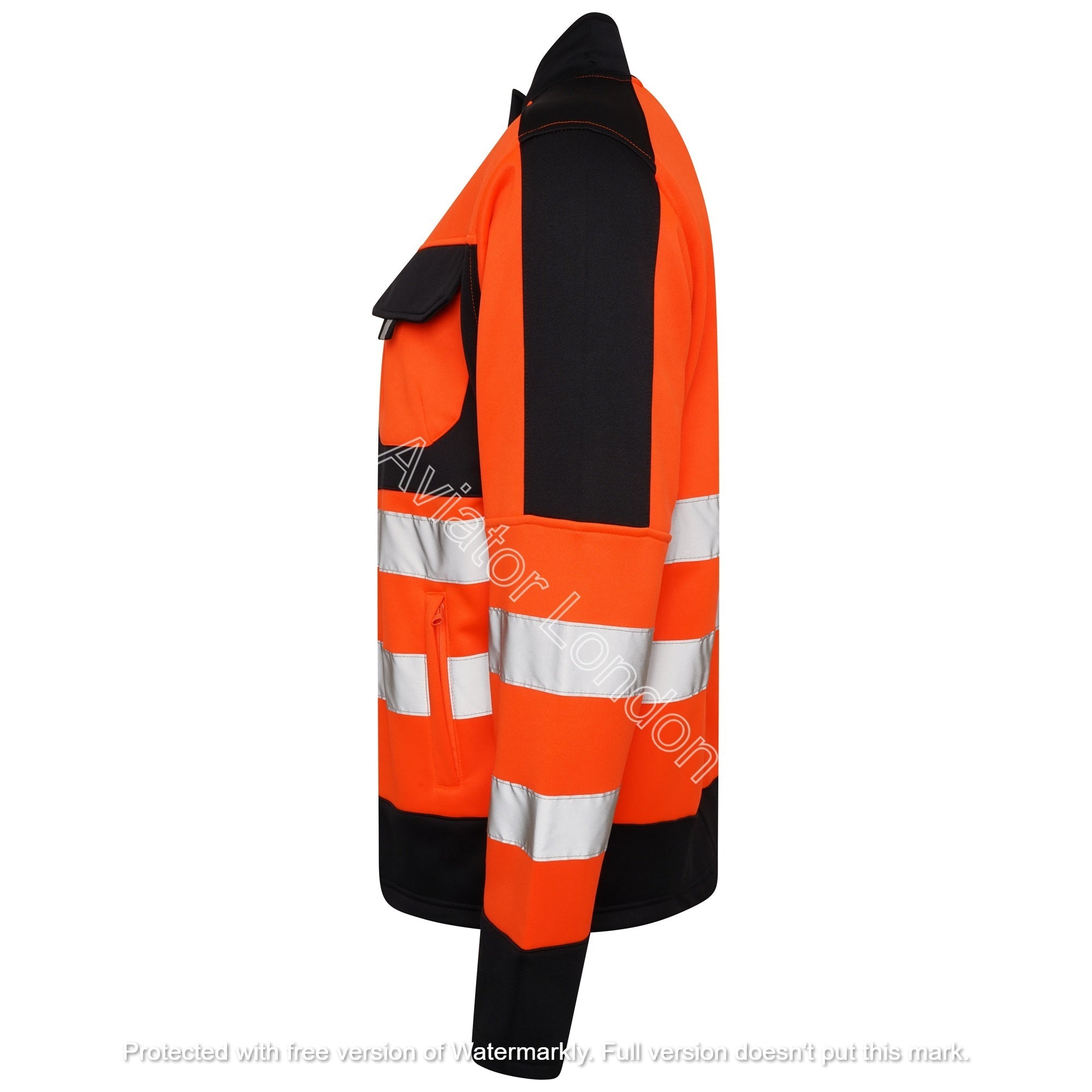 High Vis 4 Pockets Stand Collar Zipper Hoodie - Orange/Navy Success
