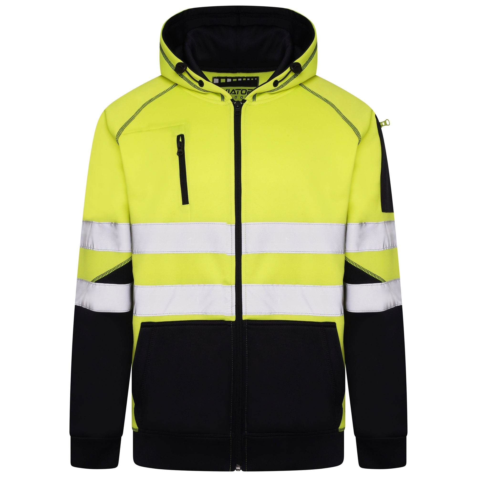 High Vis 3 Pockets 5 thread Zipper Hoodies - Yellow/Navy Success