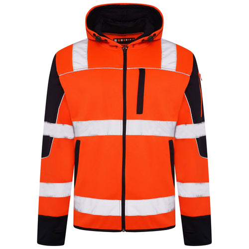 High Vis 4 Pockets Zipper Hoodie - Orange/Navy