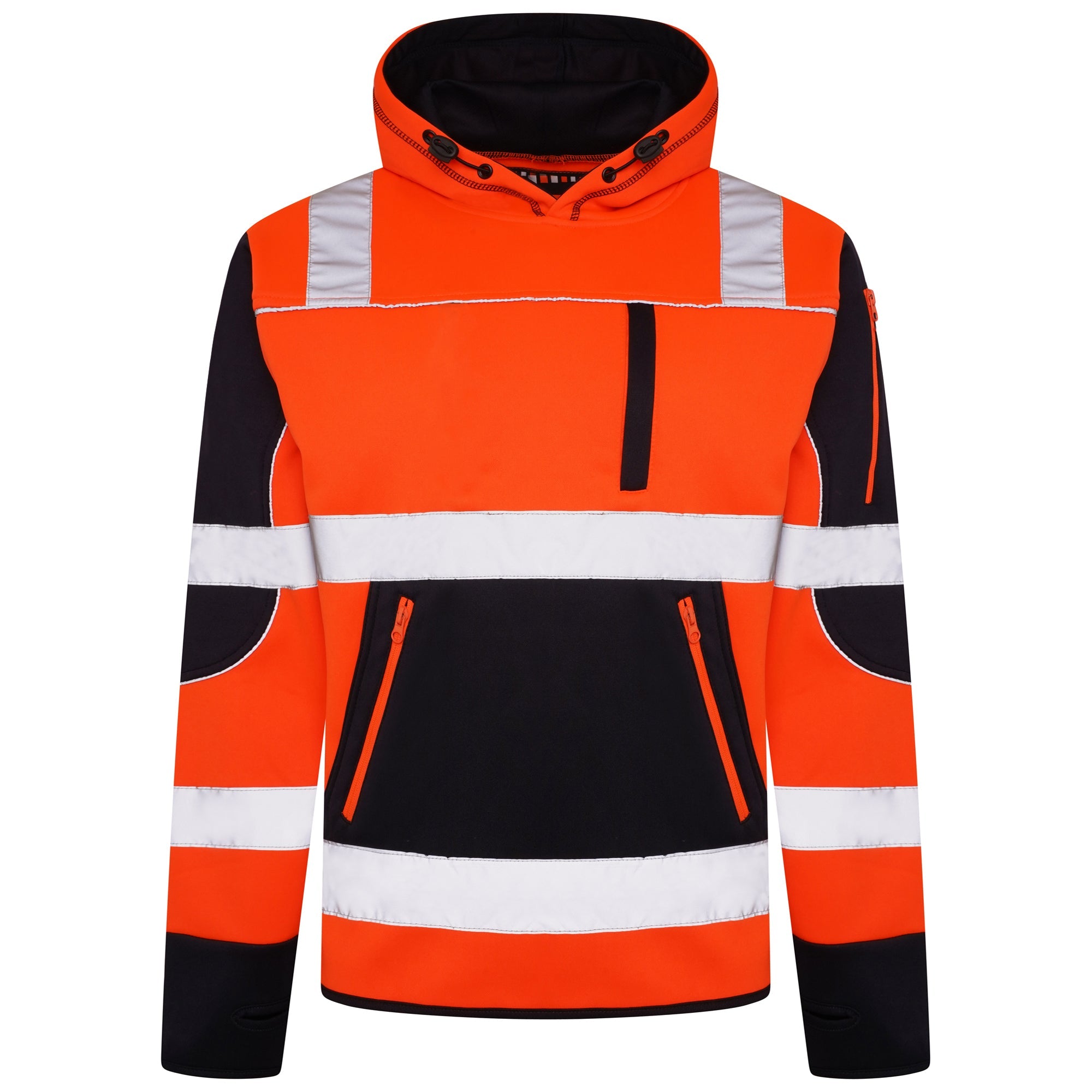 High Vis 4 Pockets Pullover Hoodie - Orange/Navy Success