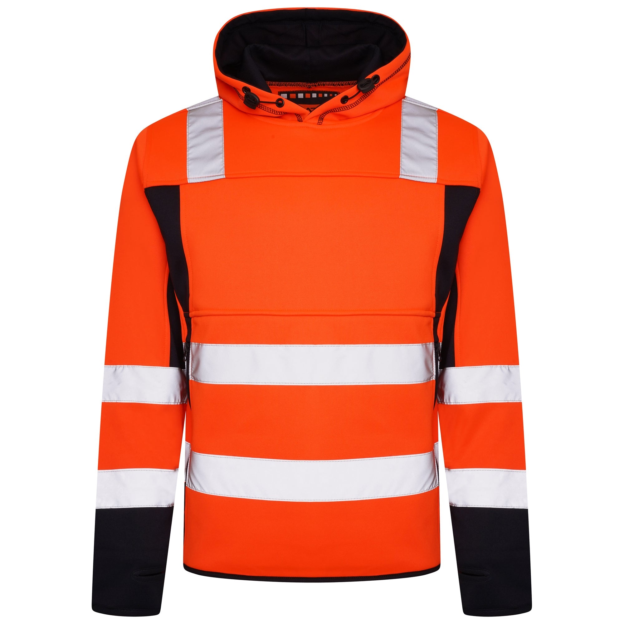 High Vis 2 Long Pockets Pullover Hoodie - Orange/Navy