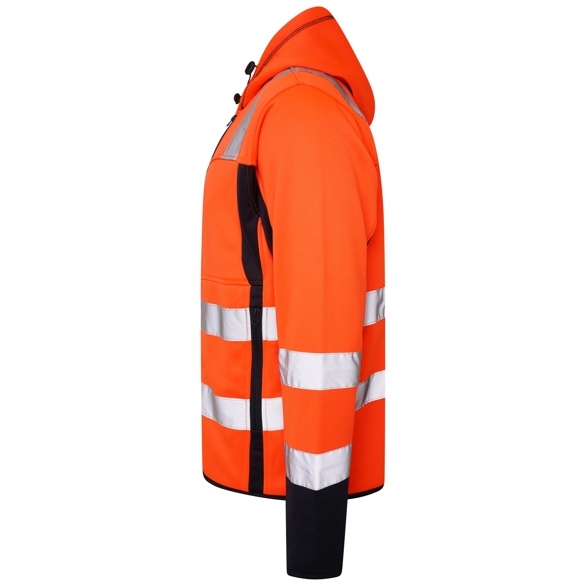 High Vis 2 Long Pockets Pullover Hoodie - Orange/Navy