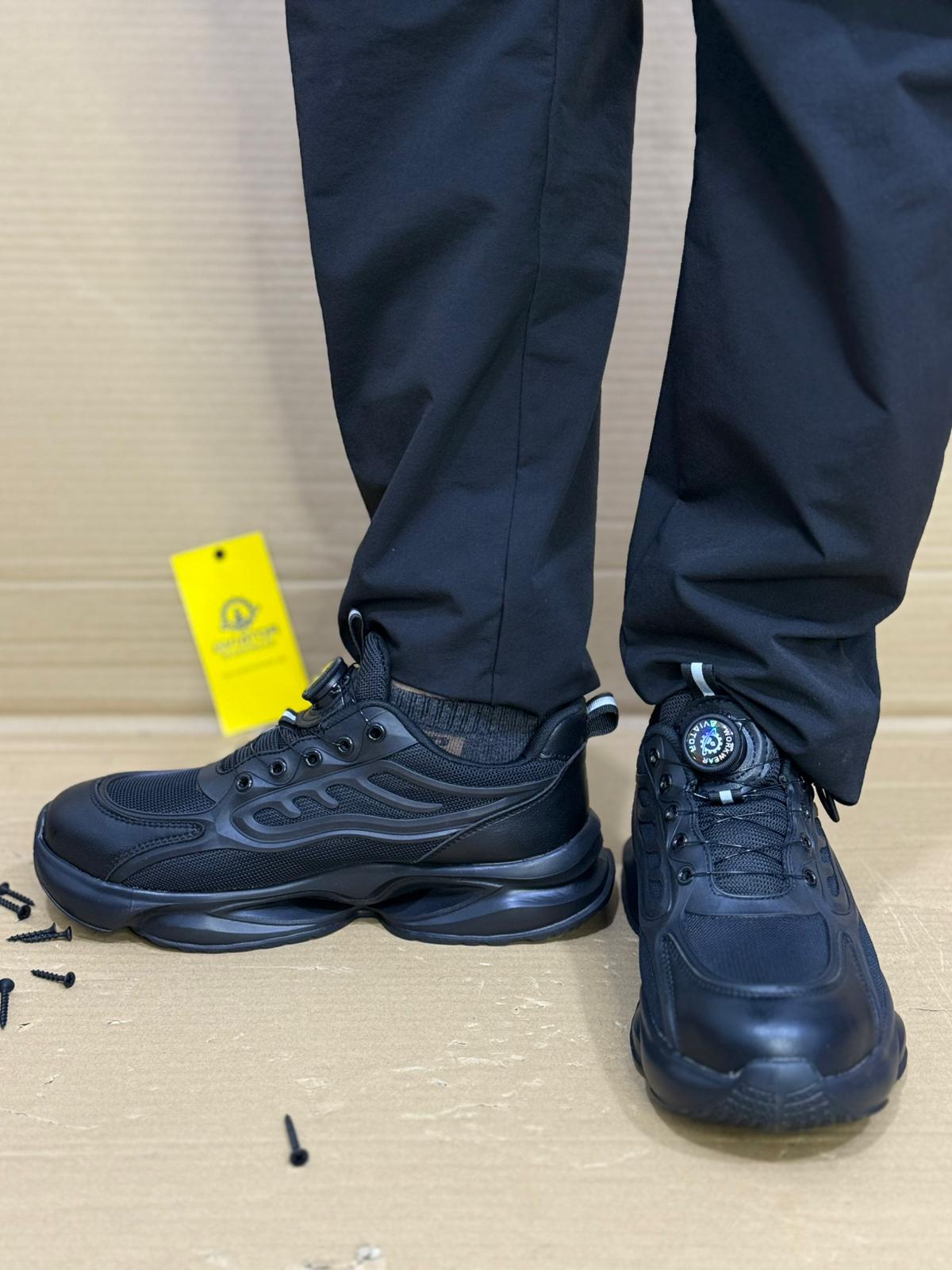 Men's Aviator Workwear Safety Shoes, Professional Steel Toe & Puncture Proof with Air Cushioned & Non Slip Sole - Breathable Shock-Absorbing Black,