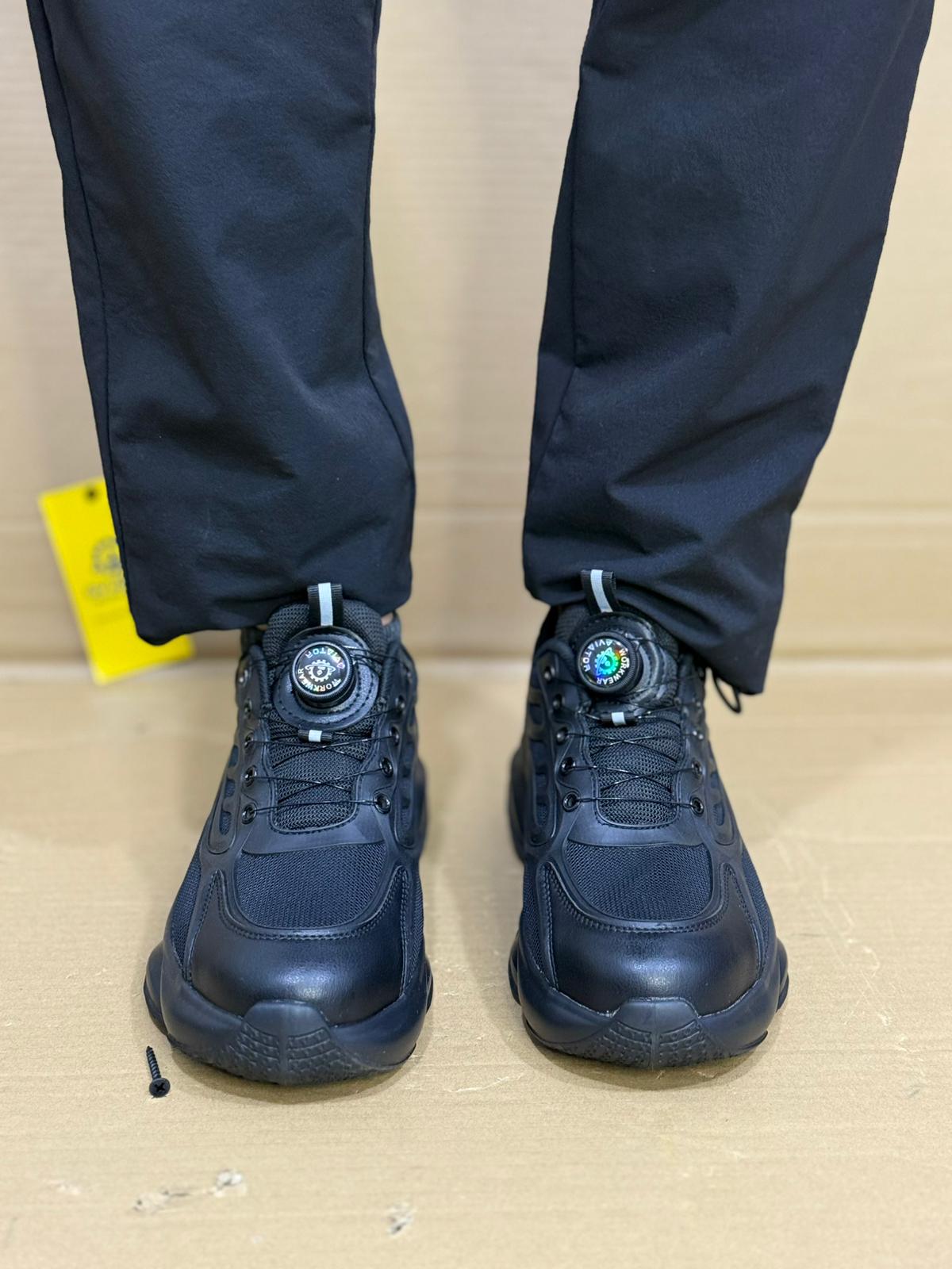 Men's Aviator Workwear Safety Shoes, Professional Steel Toe & Puncture Proof with Air Cushioned & Non Slip Sole - Breathable Shock-Absorbing Black,