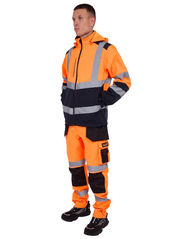 High Vis Softshell Jacket Yellow/Navy Removable Hood