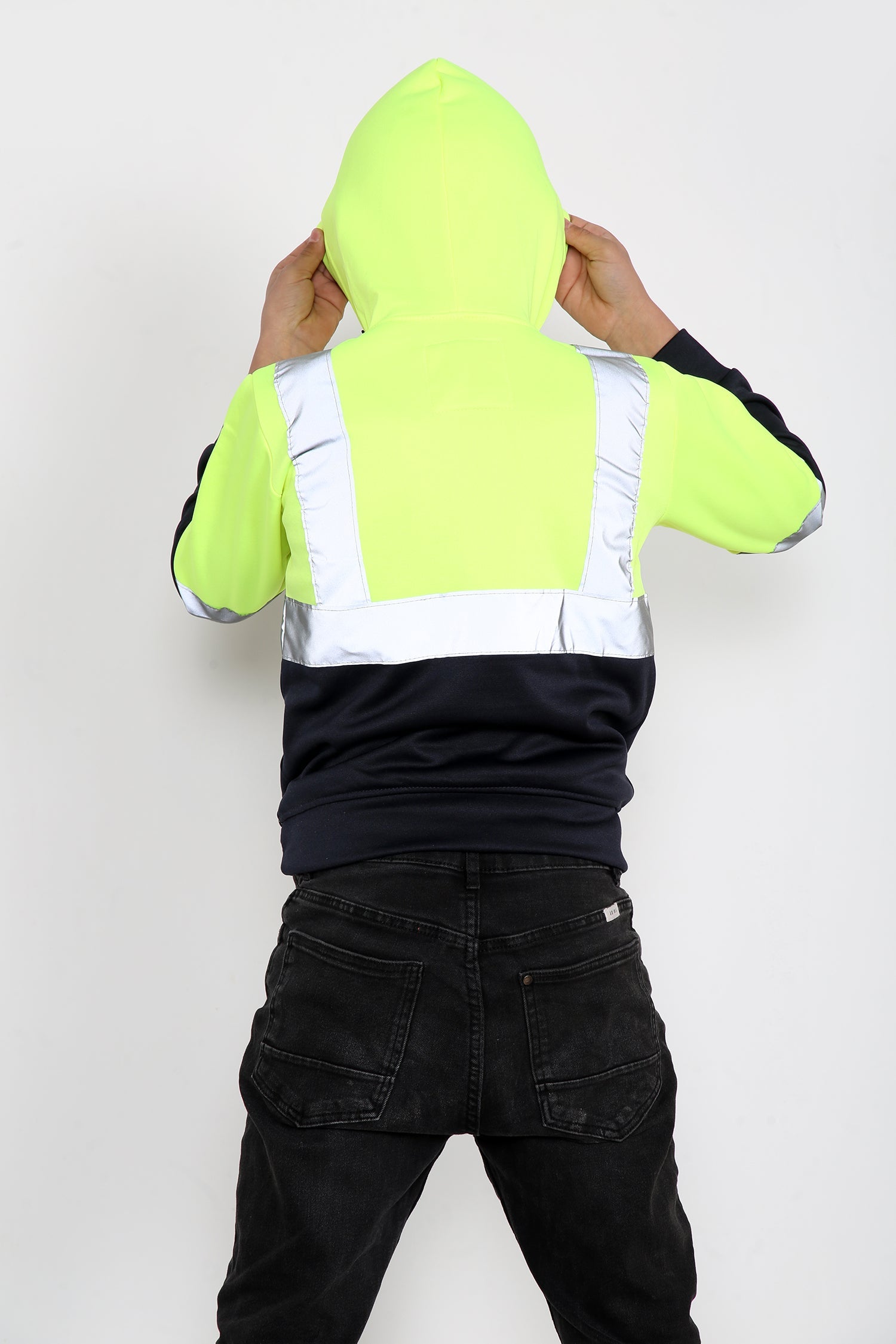Kids Hi Viz Vest Children's High Vis Jacket Visibility Waistcoat Top Safe Hoodie - Yellow/Navy