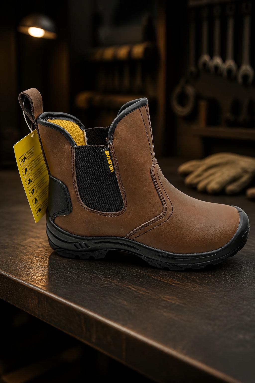 Men's Steel Toe Chelsea Safety Shoes — Slip-On Leather | AV-1024