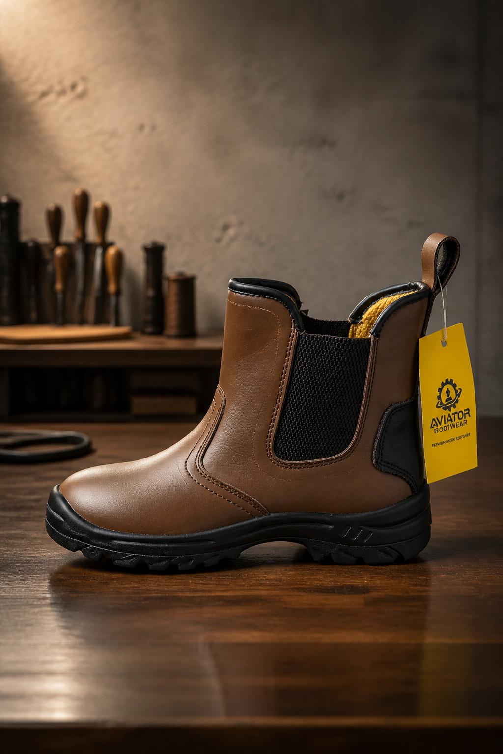 Men's Steel Toe Chelsea Safety Shoes — Slip-On Leather | AV-1024
