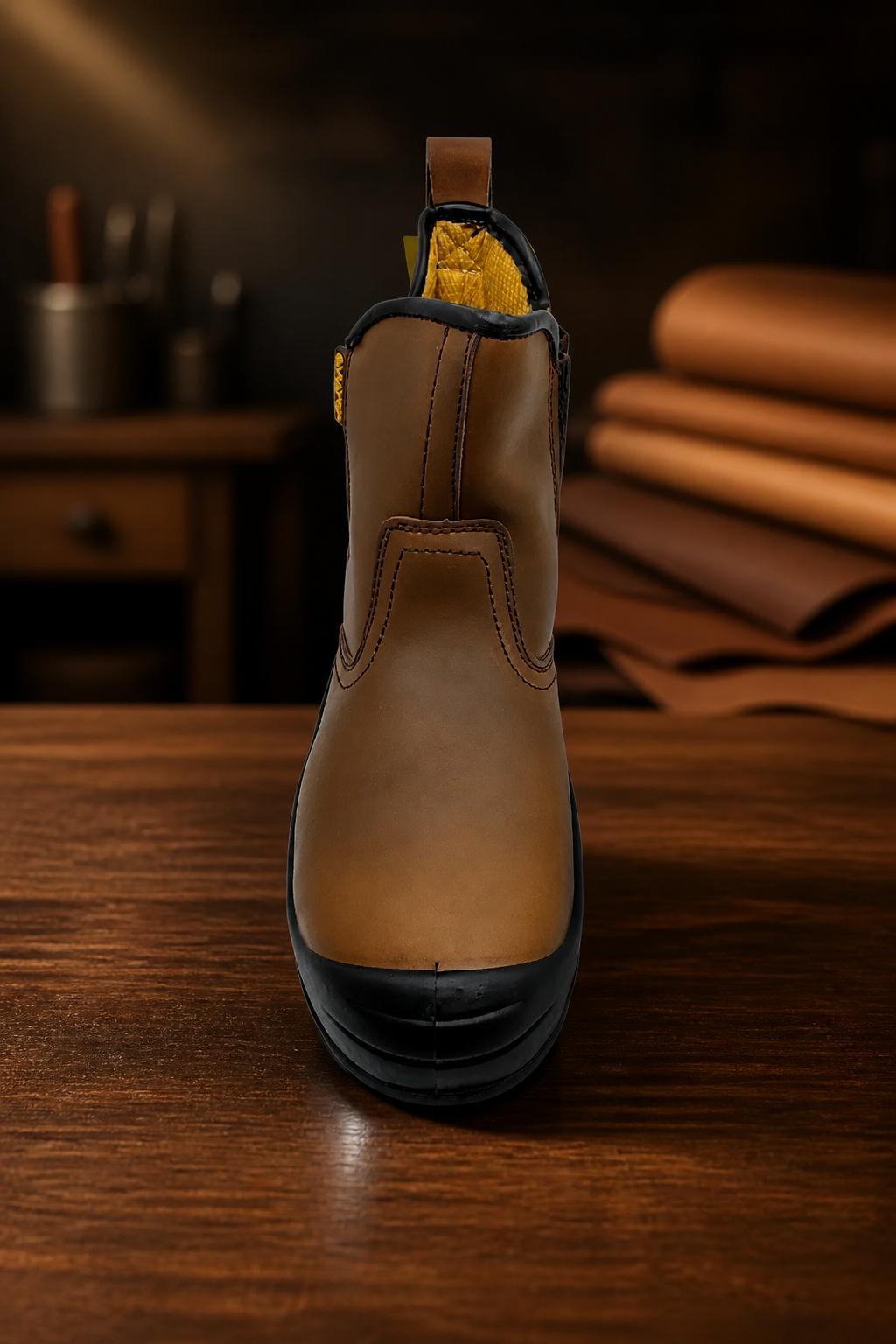 Men's Steel Toe Chelsea Safety Shoes — Slip-On Leather | AV-1024