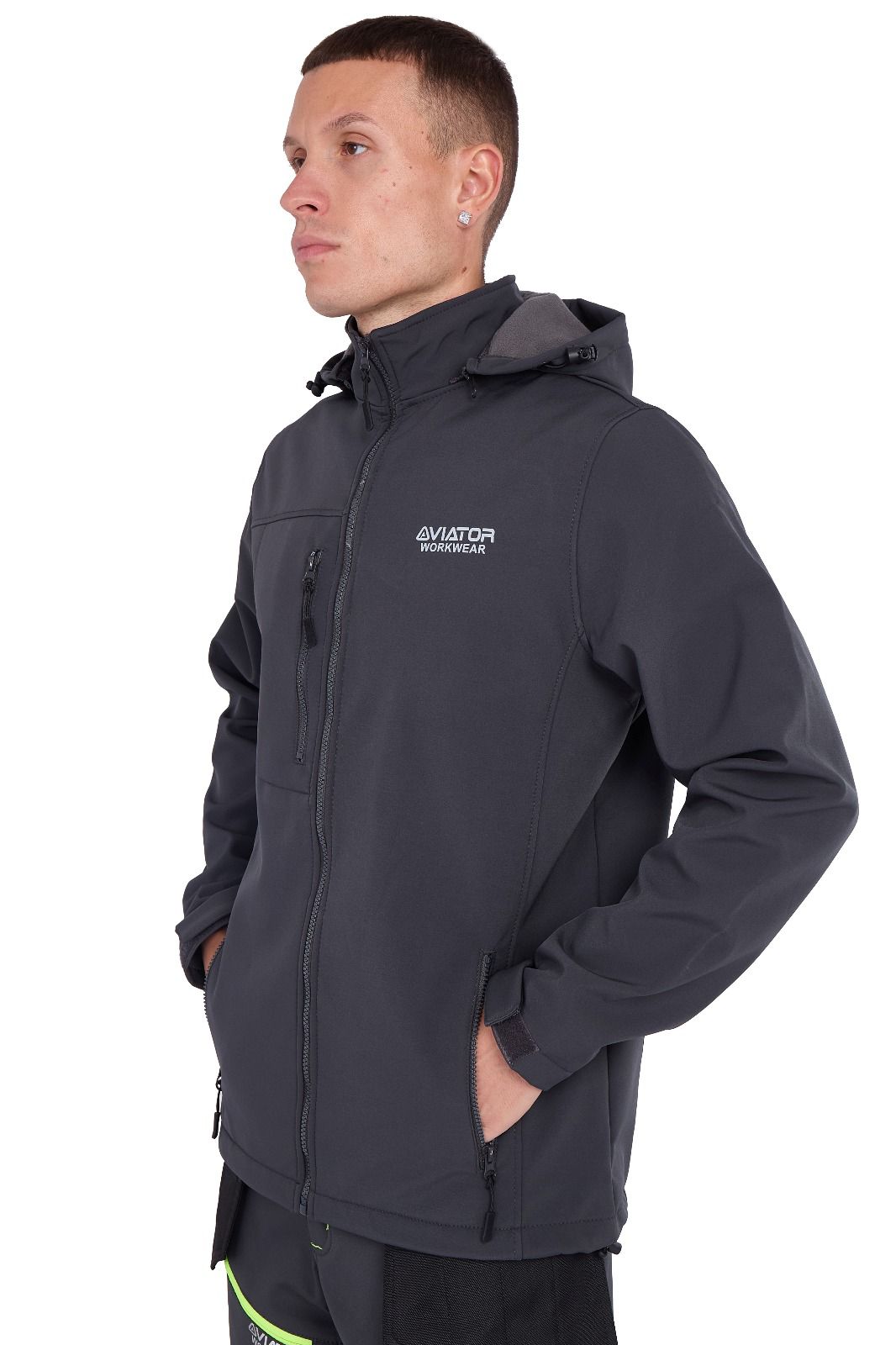 Men's Waterproof  Softshell Jackets Removeable Hoodie with Zip Pockets