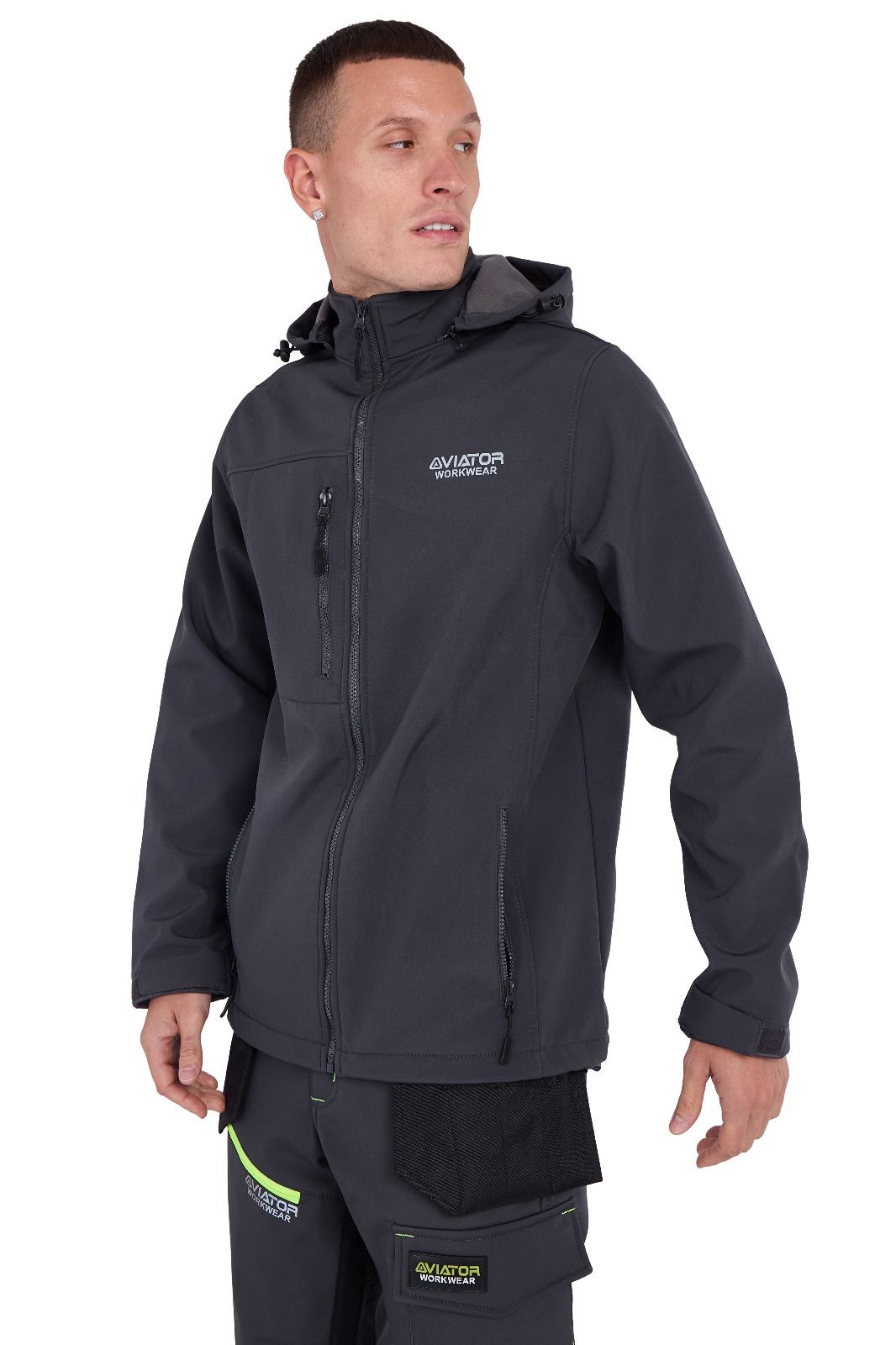 Men's Waterproof  Softshell Jackets Removeable Hoodie with Zip Pockets