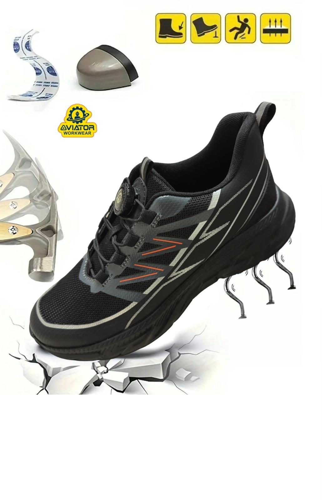 Men's Aviator Workwear Safety Shoes, Professional Steel Toe & Puncture Proof with Air Cushioned & Non Slip Sole - Breathable Shock-Absorbing