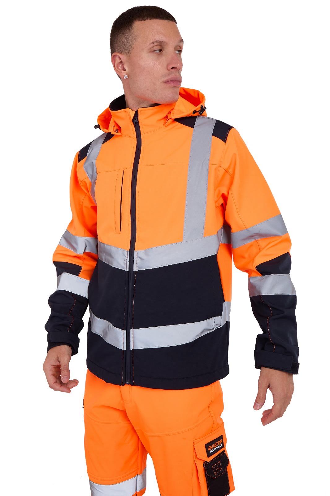 High Vis Softshell Jacket Yellow/Navy Removable Hood