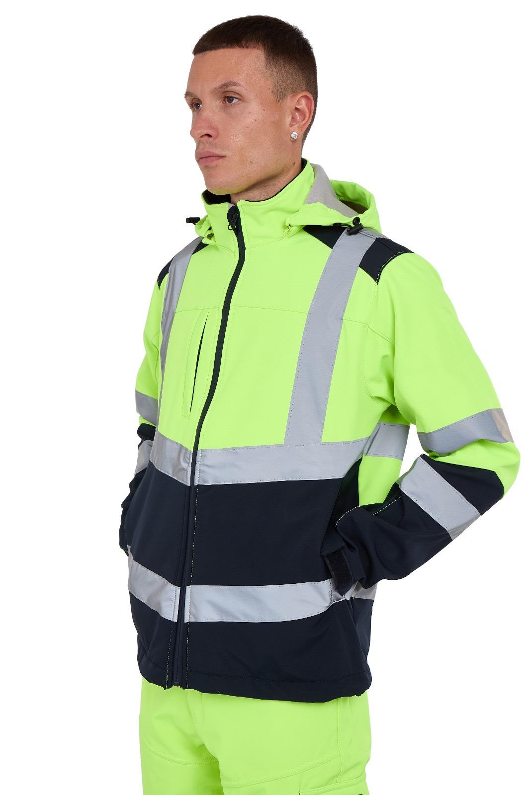 High Vis Softshell Jacket Yellow/Navy Removable Hood