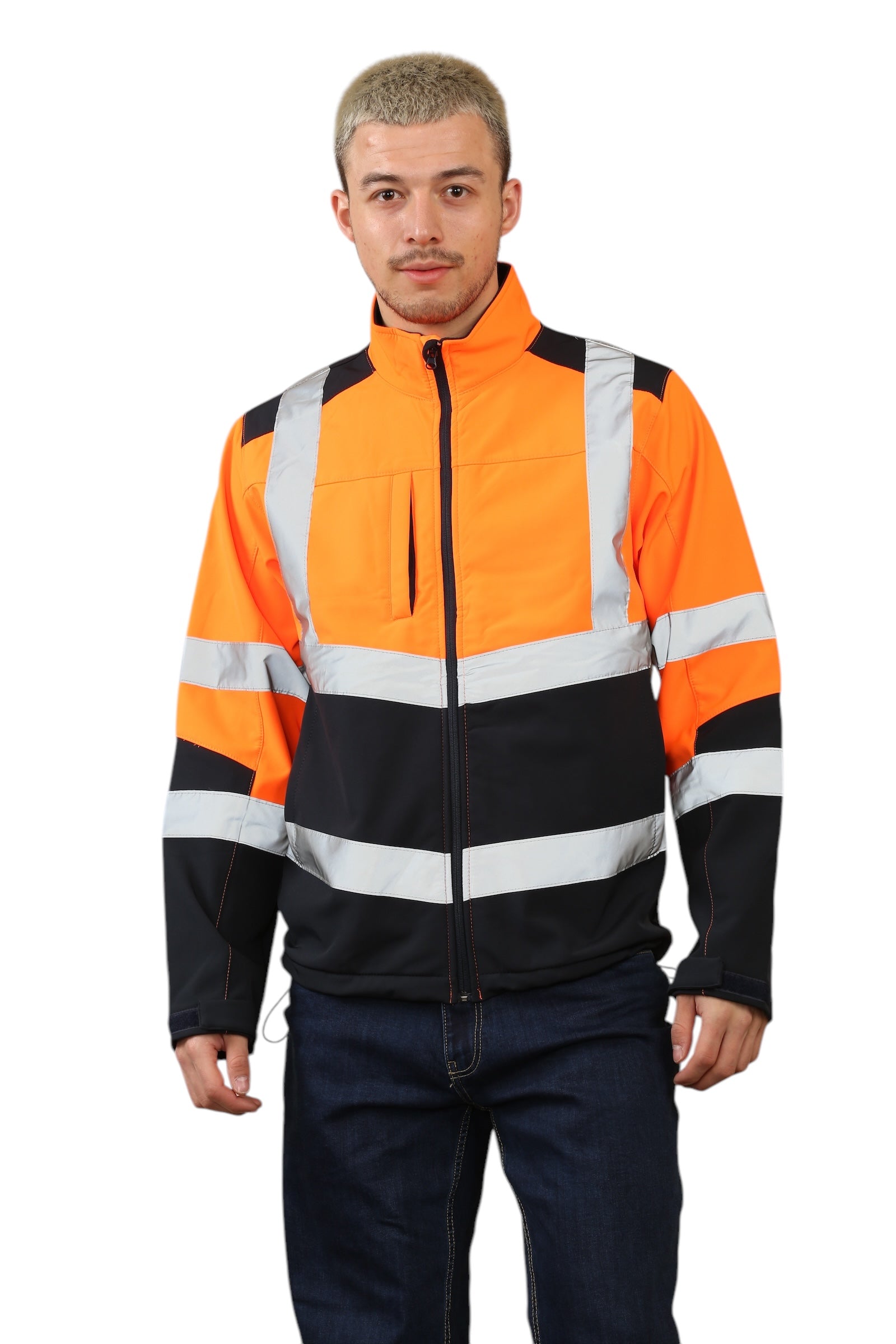 High Vis Softshell waterproof Jacket Removable Hood