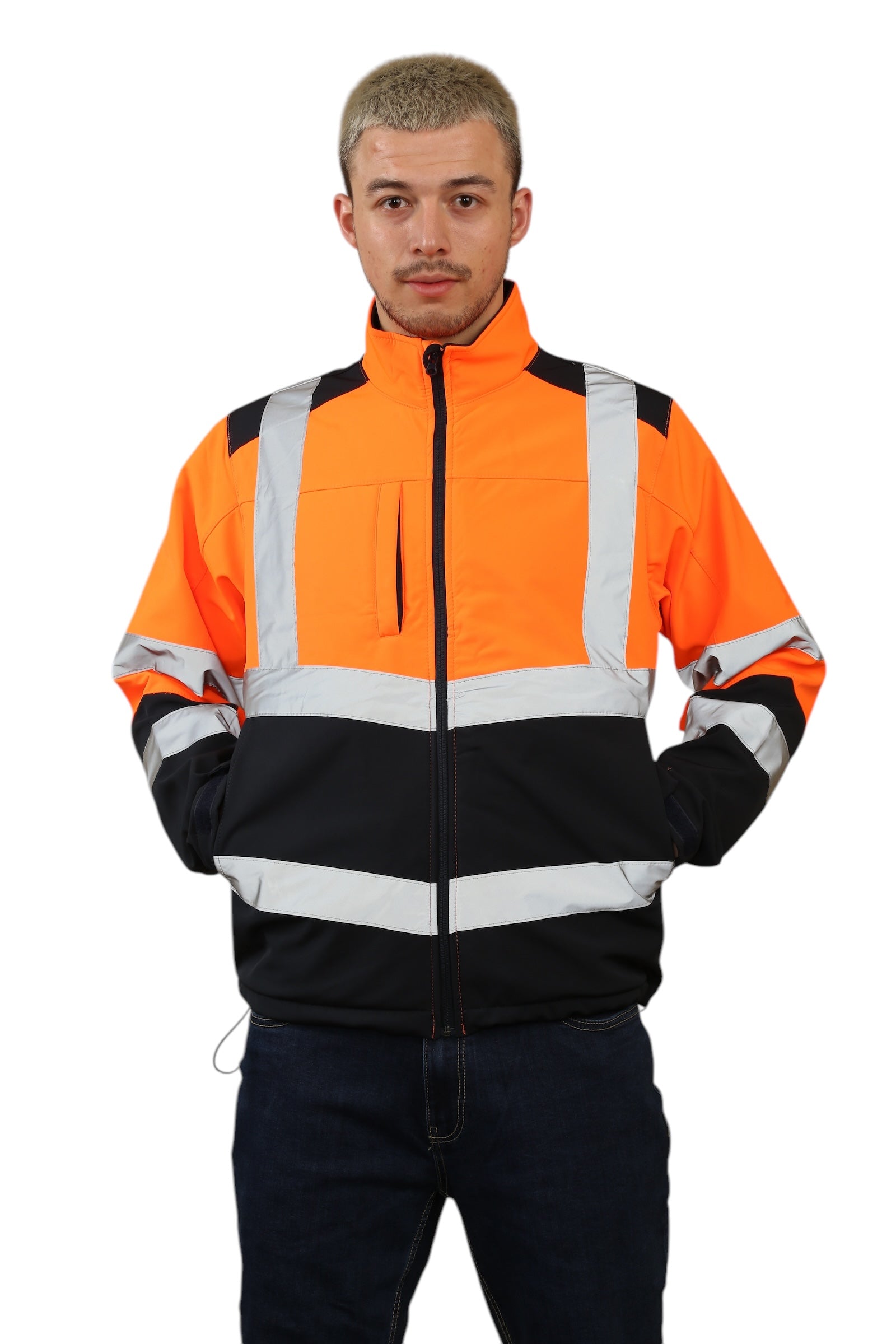 High Vis Softshell waterproof Jacket Removable Hood