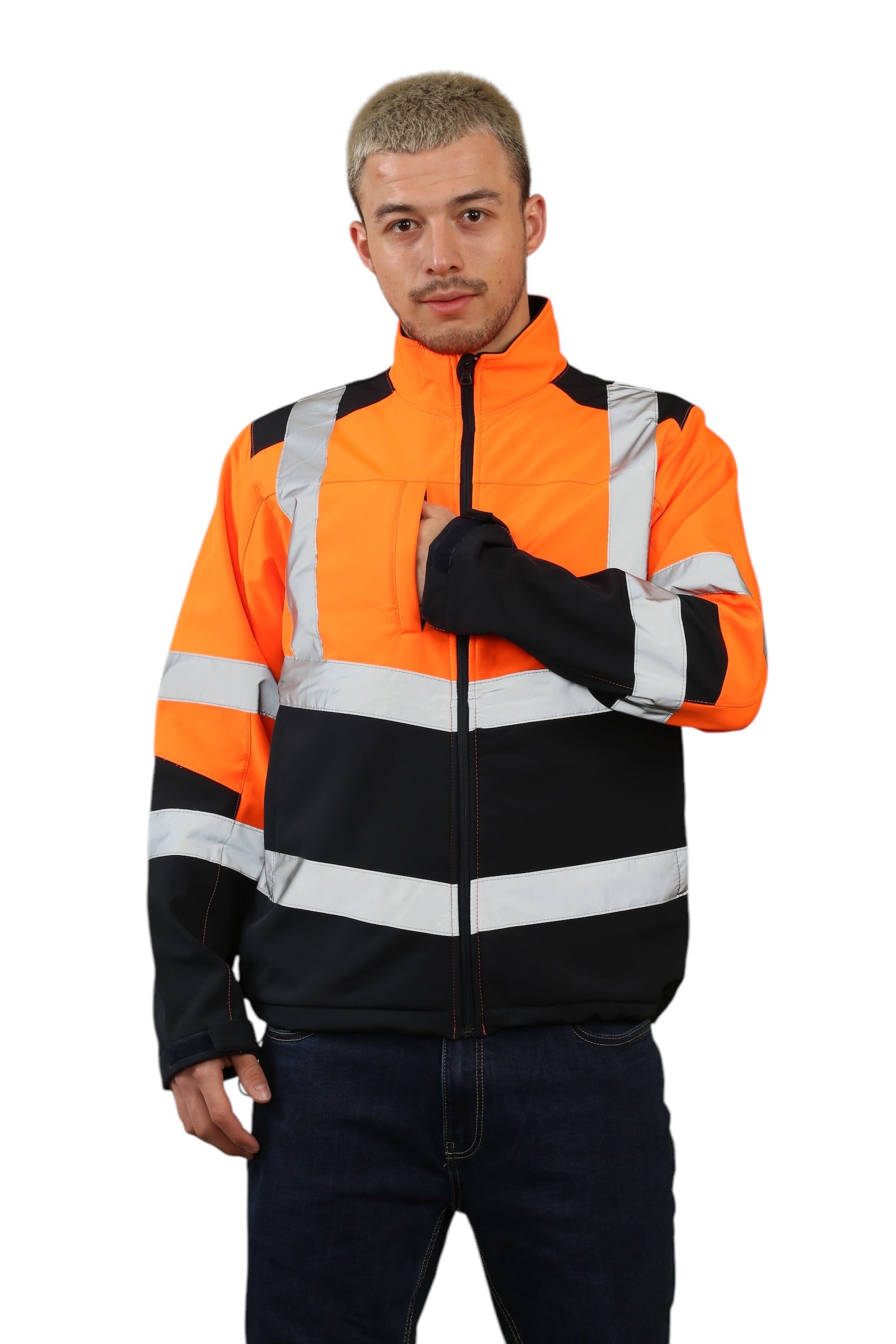 High Vis Softshell waterproof Jacket Removable Hood