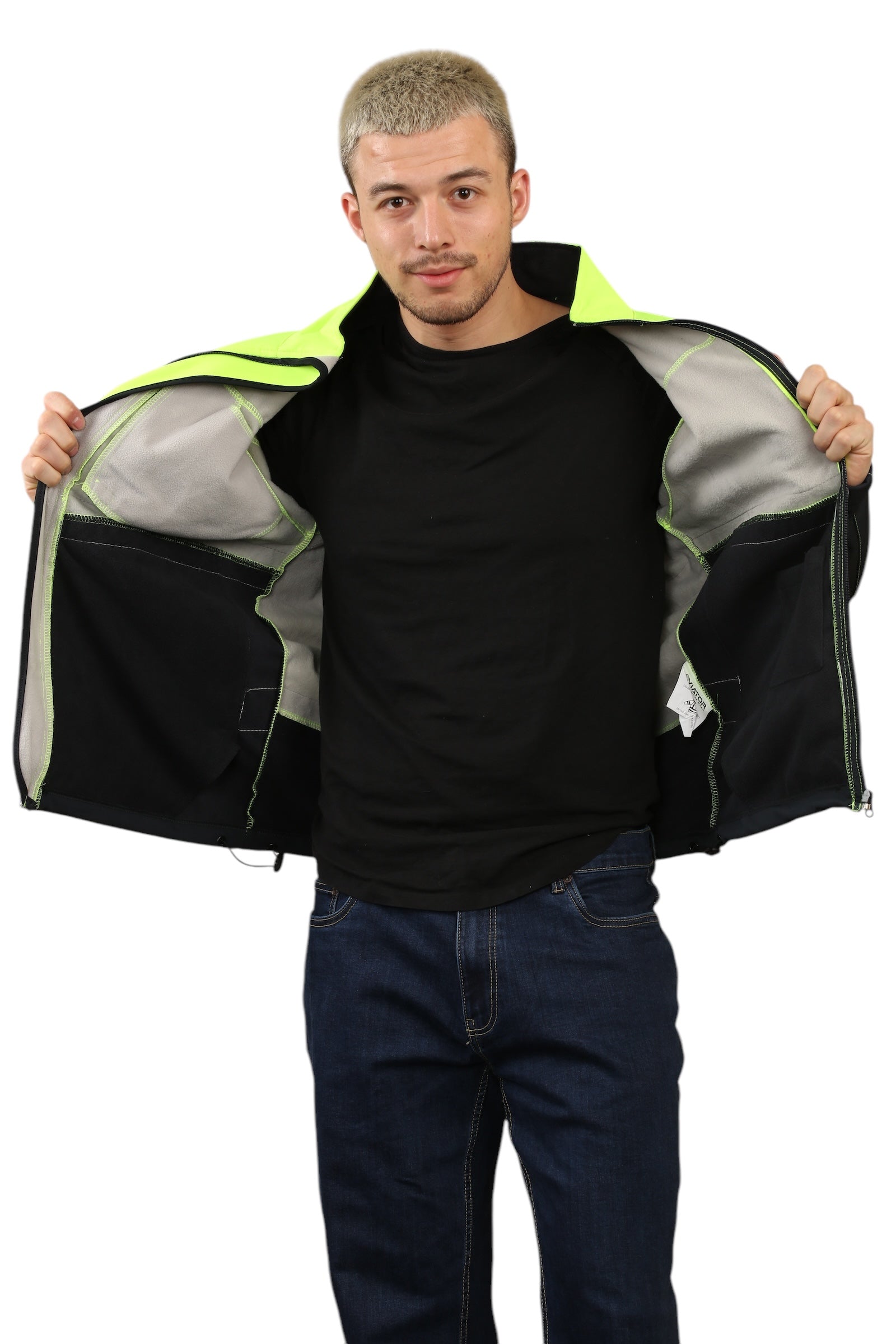 High Vis Softshell waterproof Jacket Yellow/Navy Removable hood