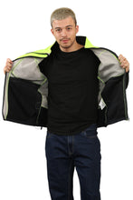 Load image into Gallery viewer, High Vis Softshell waterproof Jacket Yellow/Navy Removable hood

