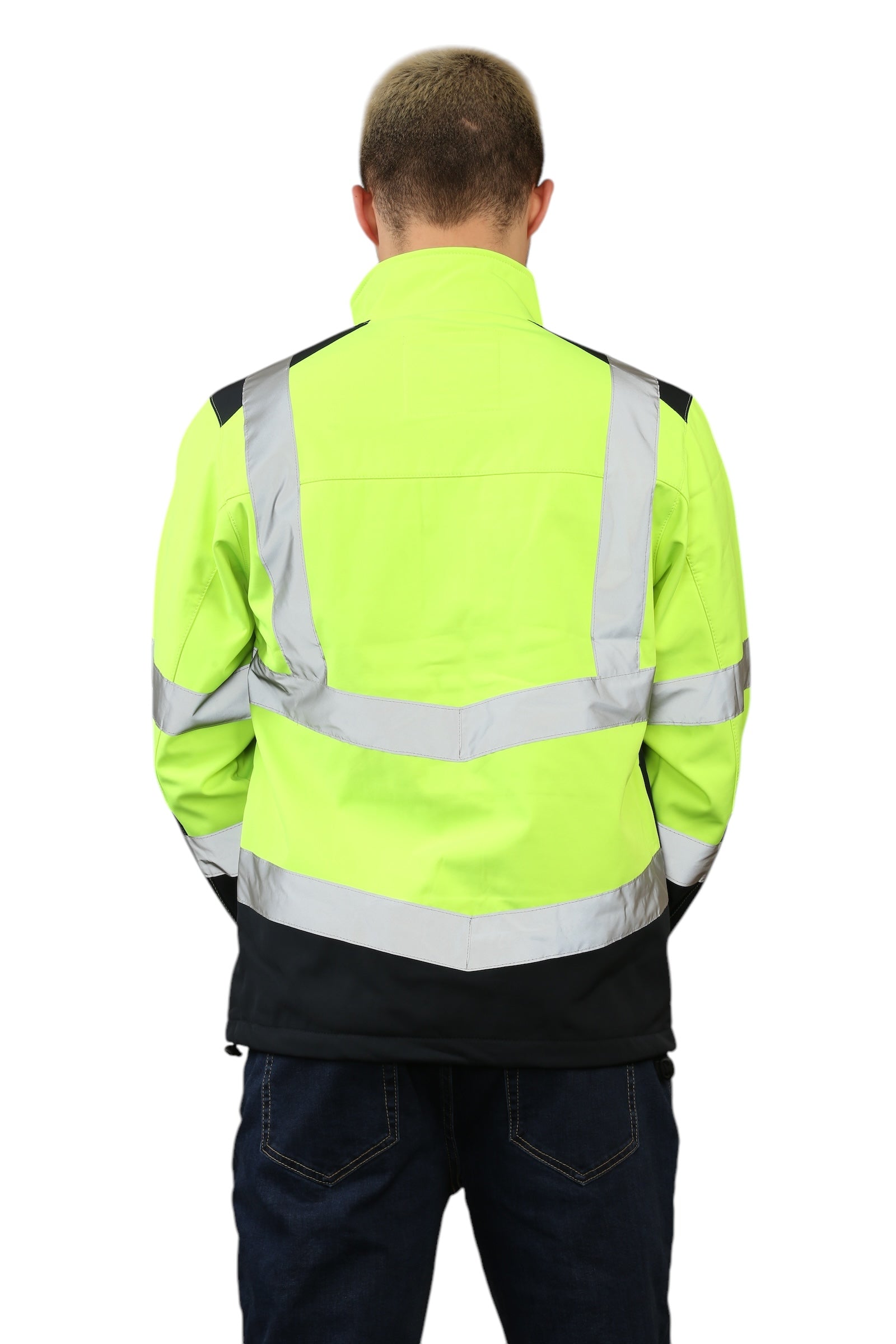 High Vis Softshell waterproof Jacket Yellow/Navy Removable hood