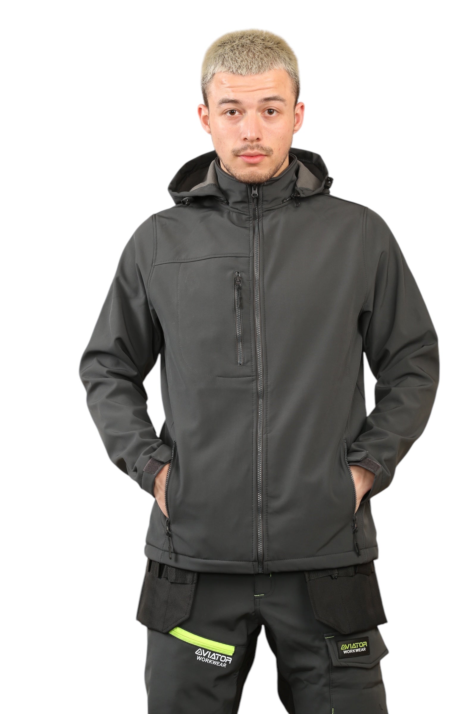 Waterproof Softshell Jacket — Removable Hood, Zip Pockets