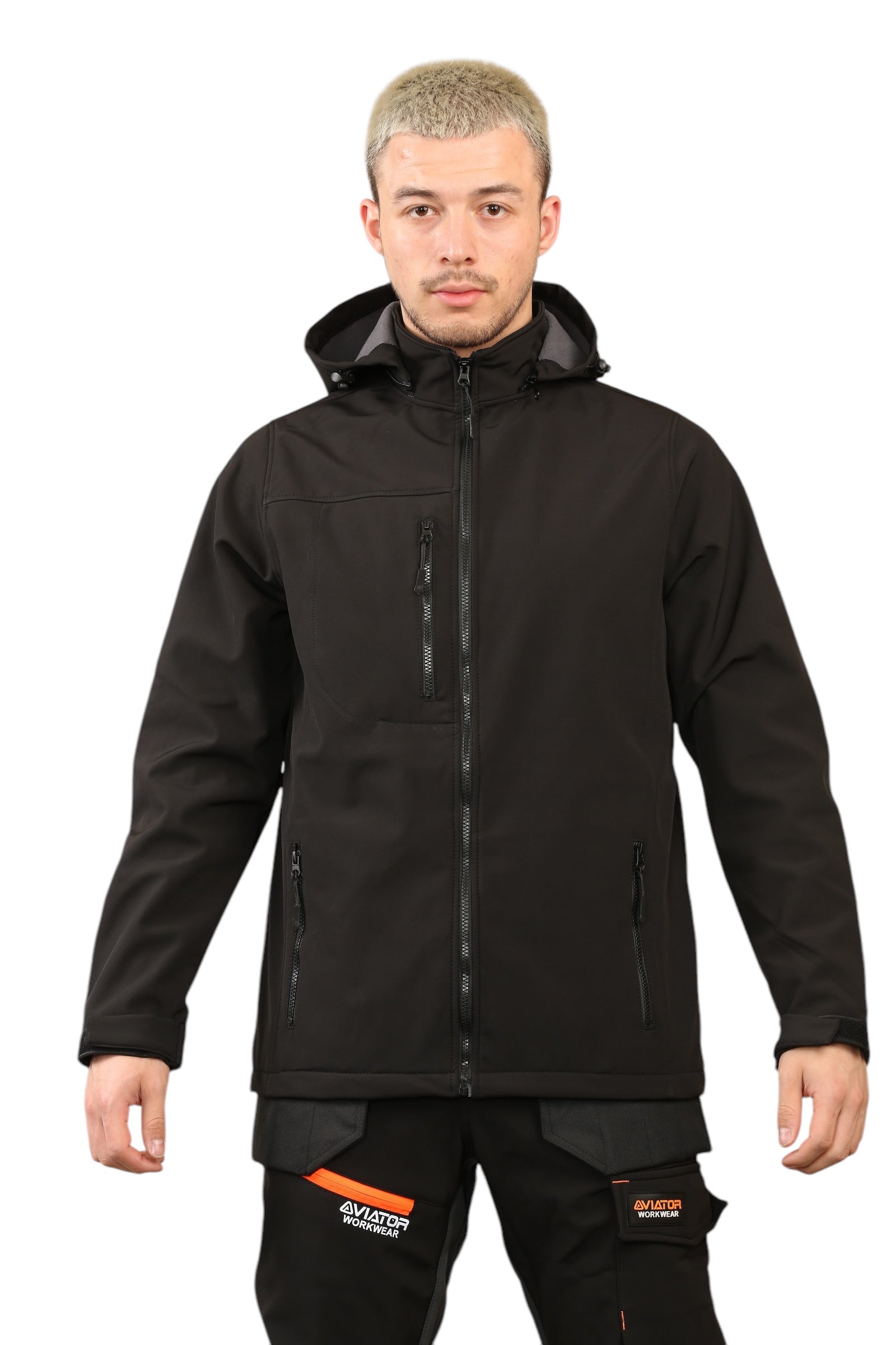 Men's Waterproof  Softshell Jackets Removeable Hoodie with Zip Pockets