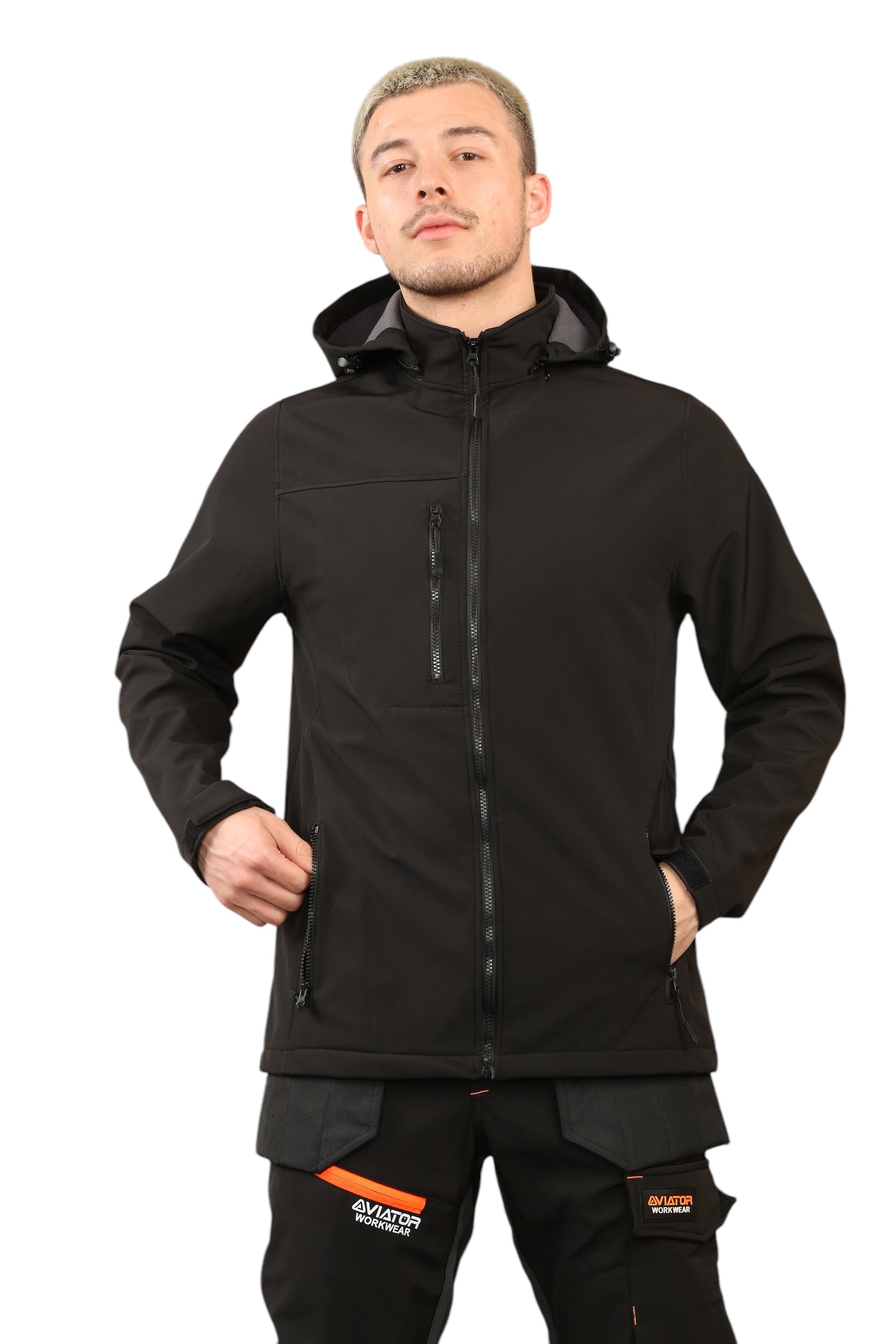 Waterproof Softshell Jacket — Removable Hood, Zip Pockets