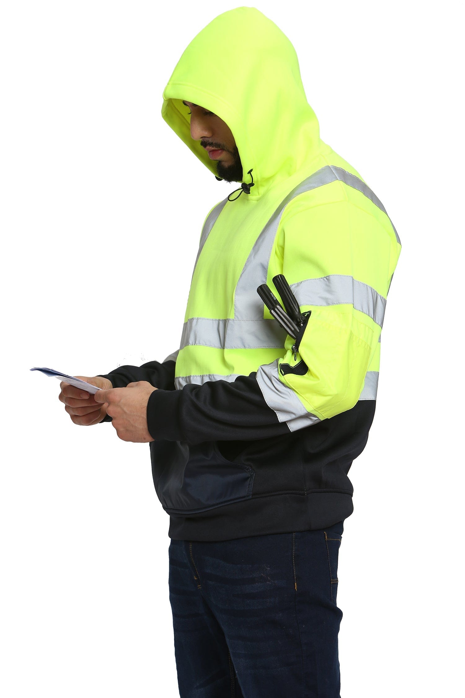 Aviator London Hi Vis Hoodie High Vis 3 Flap Pockets Pullover Hoodies - Yellow/Navy