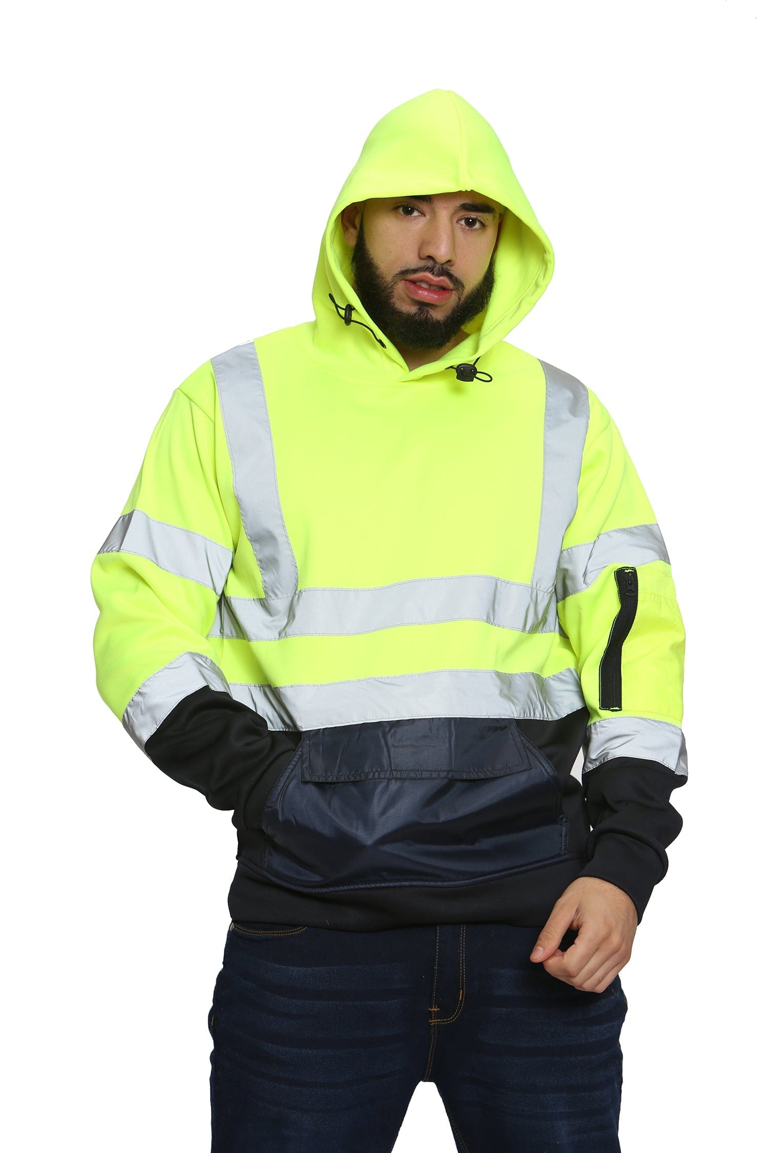 Aviator London Hi Vis Hoodie High Vis 3 Flap Pockets Pullover Hoodies - Yellow/Navy