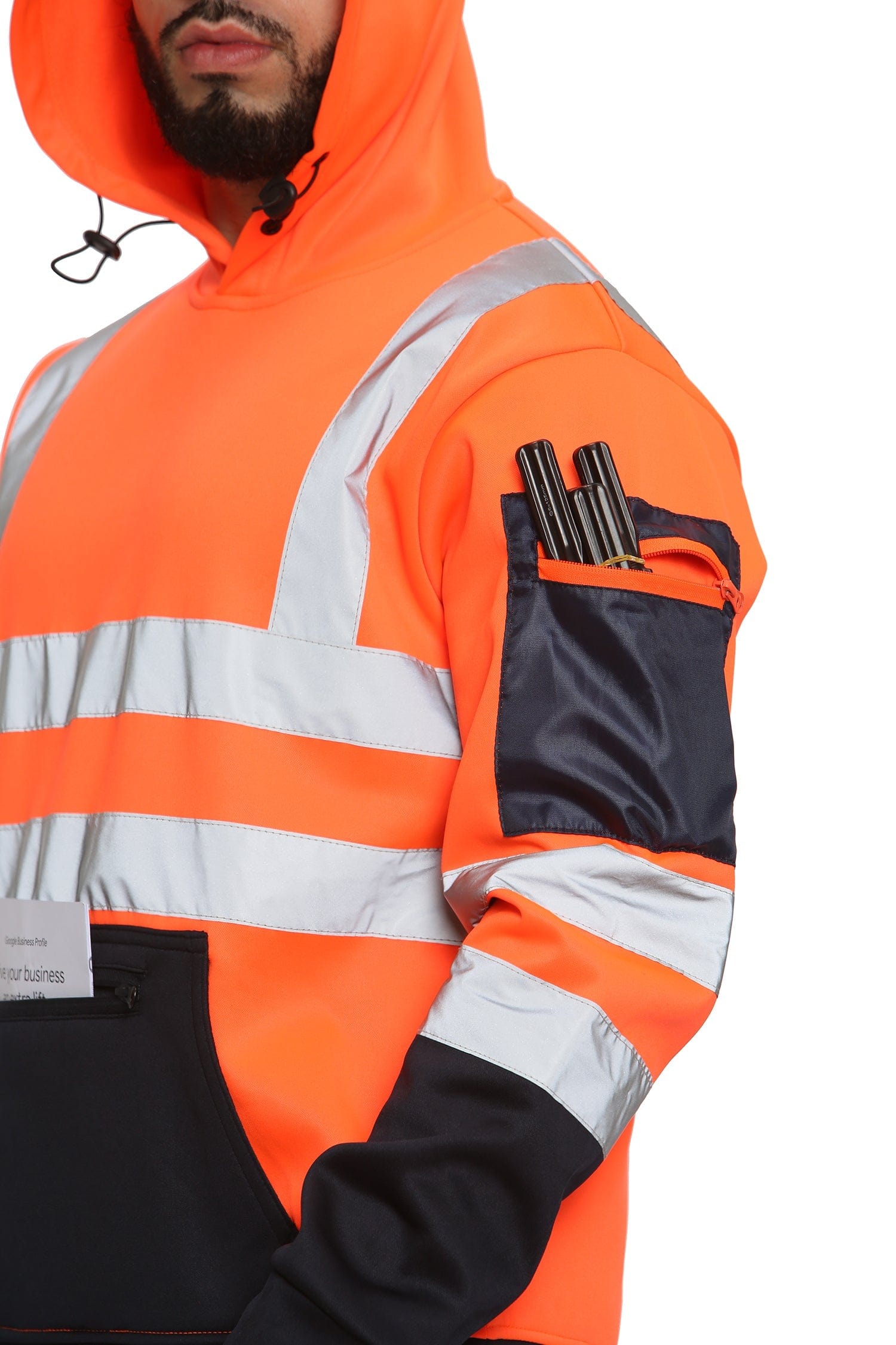 Aviator London Hi Vis Hoodie High Vis 3 Zip Pockets Pullover Hoodies - Orange/Navy