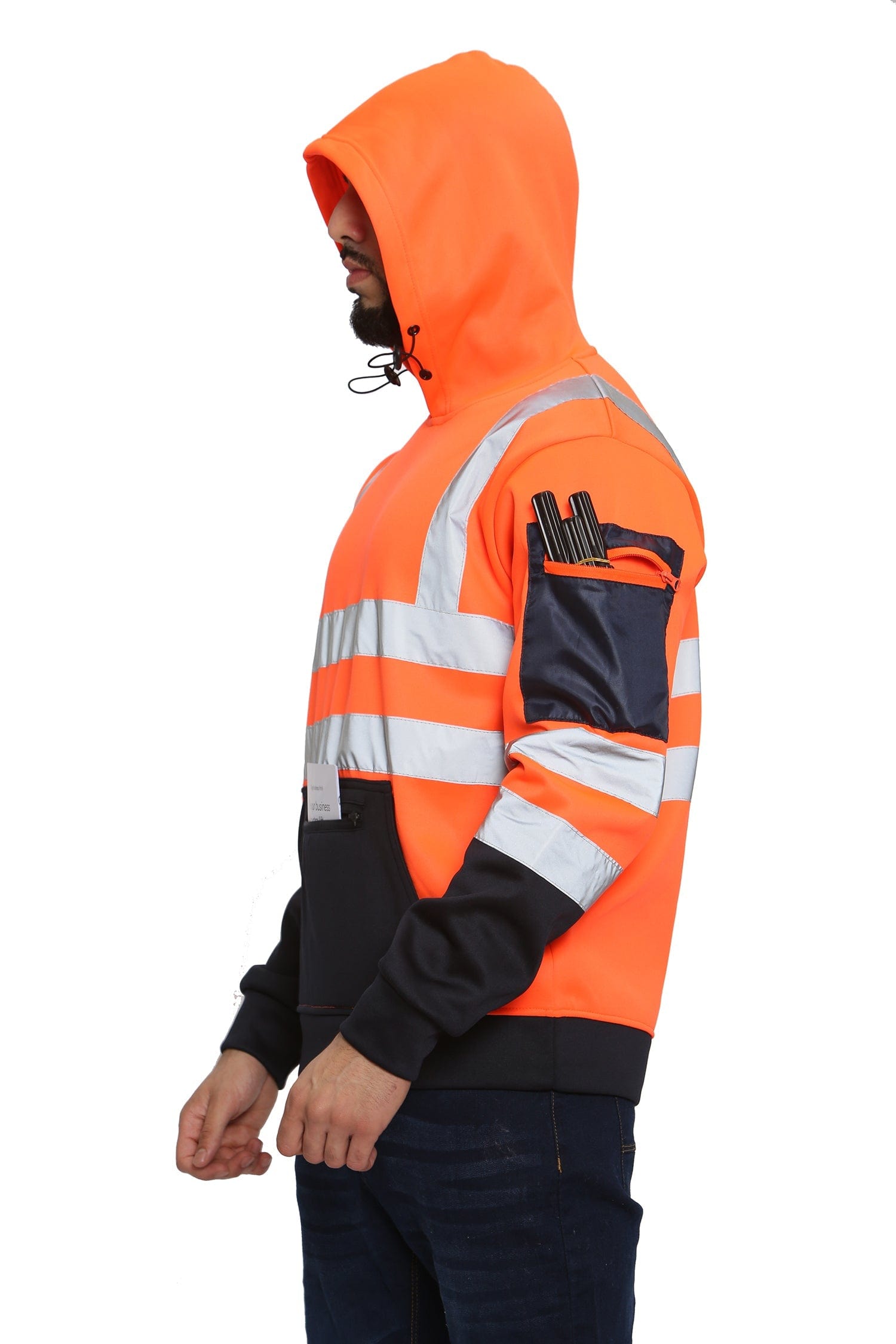 Aviator London Hi Vis Hoodie High Vis 3 Zip Pockets Pullover Hoodies - Orange/Navy